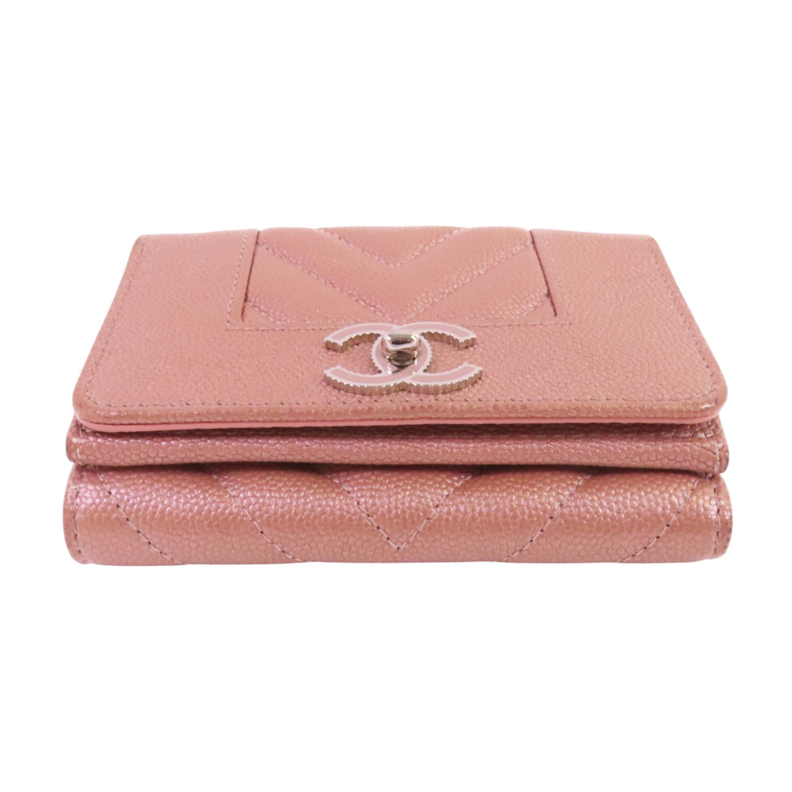 CHANEL 牛皮皮革Mini Wallet銀扣短錢包