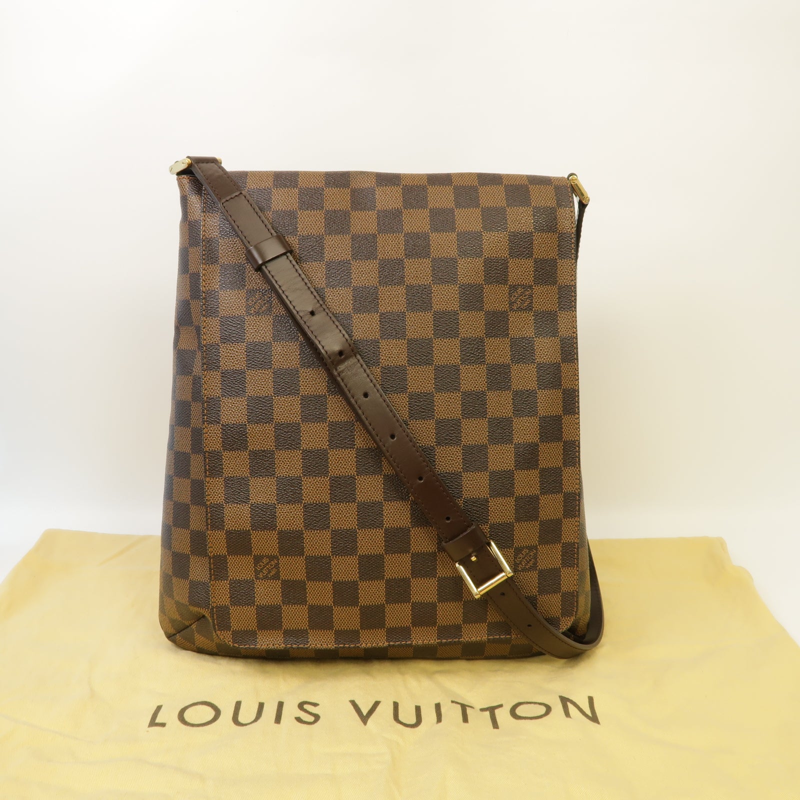 LOUIS VUITTON Damier Musette金扣肩背袋棕色