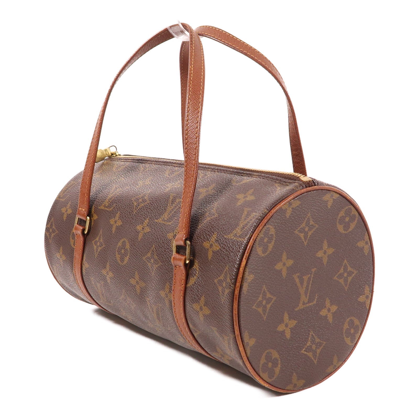 LOUIS VUITTON Monogram Papillon PM金扣手挽袋棕色