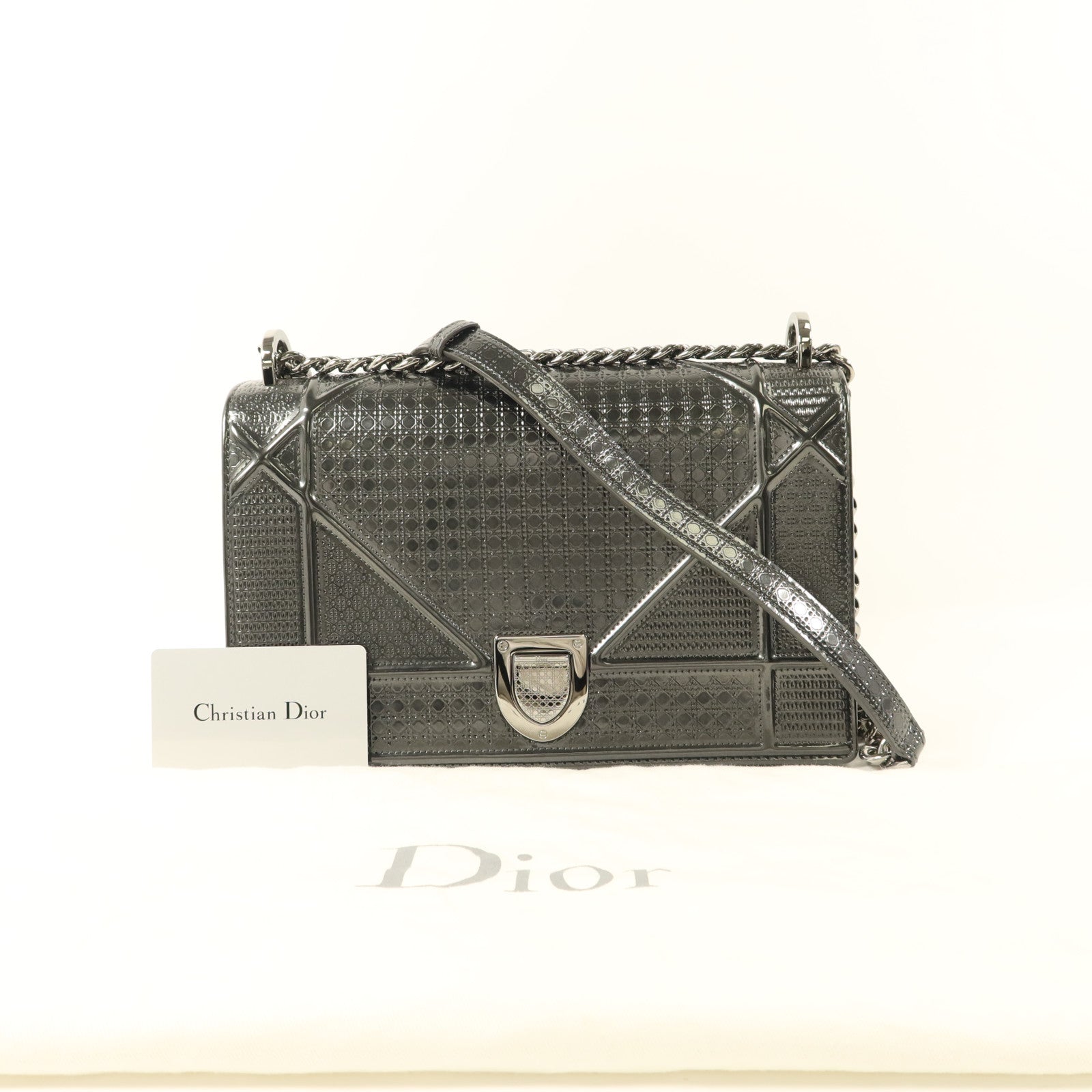 Dior 漆皮皮革Diorama銀扣鏈帶肩背袋