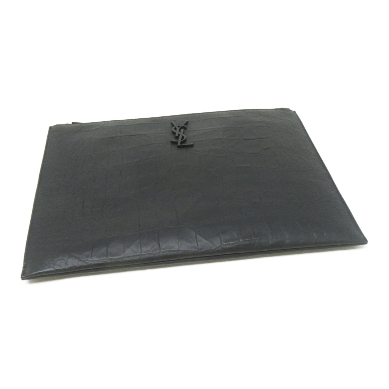 SAINT LAURENT 皮革Clutch Bag黑扣手拿包黑色