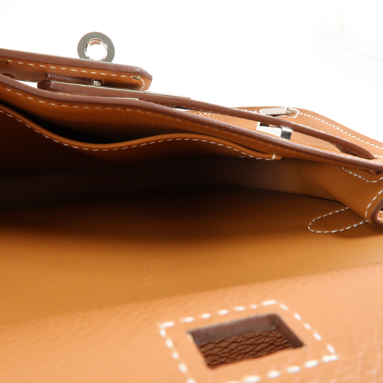 HERMES Evercolor皮革Mini Jypsiere銀扣肩背袋Gold