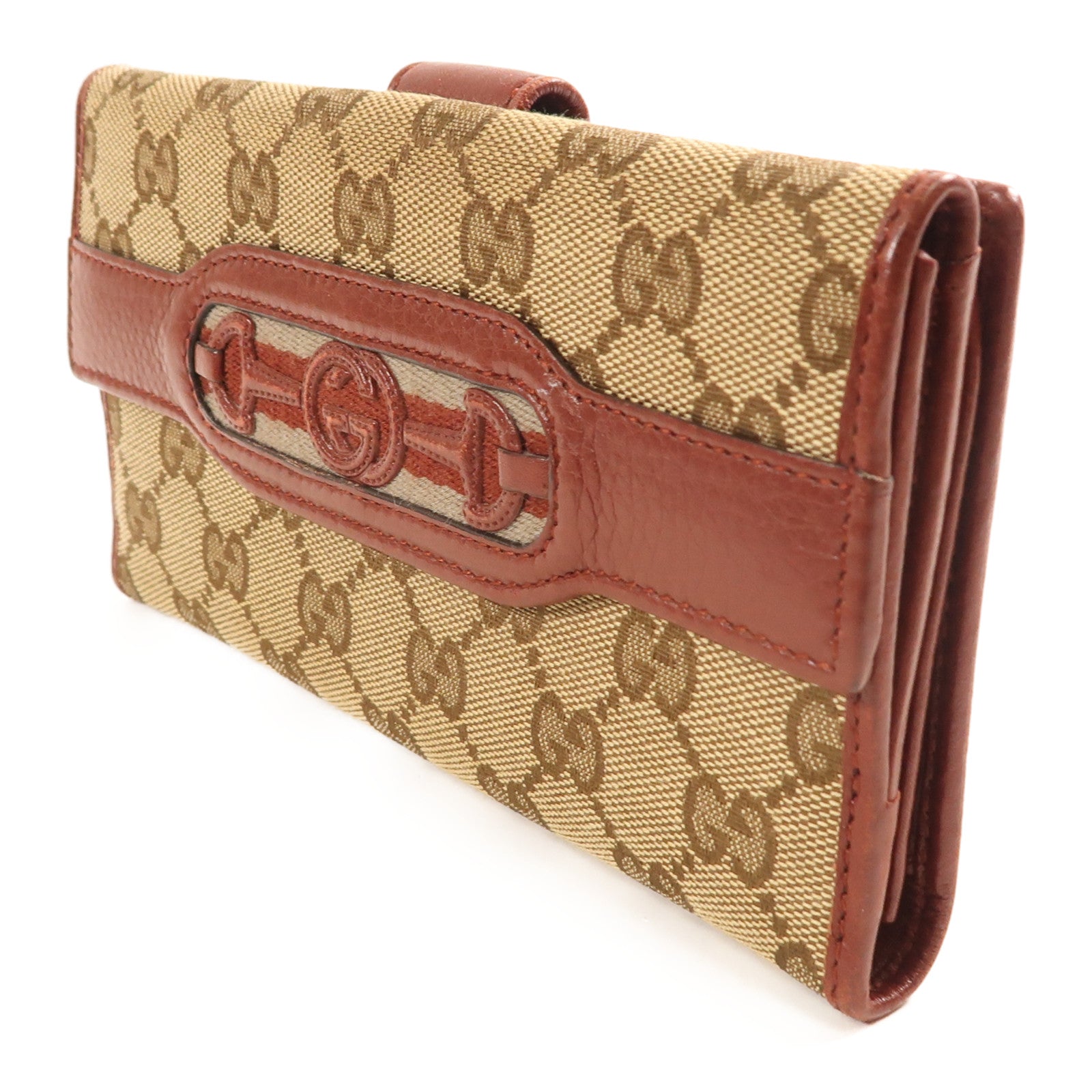 GUCCI 帆布/皮革Long Wallet金扣長錢包