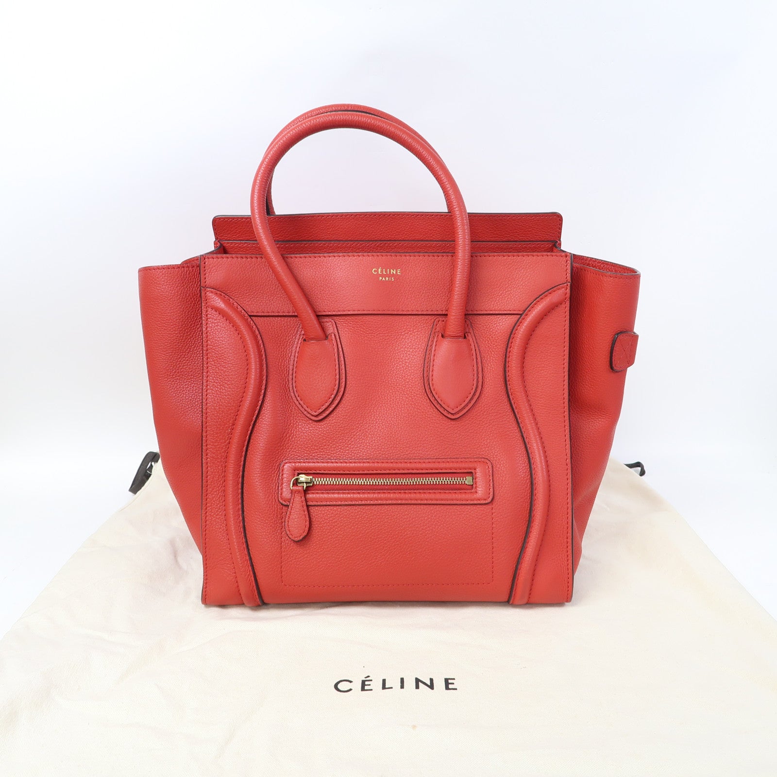 CELINE 牛皮皮革Luggage金扣手挽袋紅色
