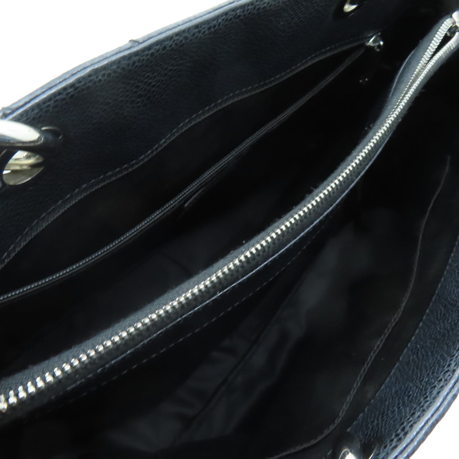 CHANEL diamond Caviar leather Grand Shopping Tote Bag silver buckle handle bag black