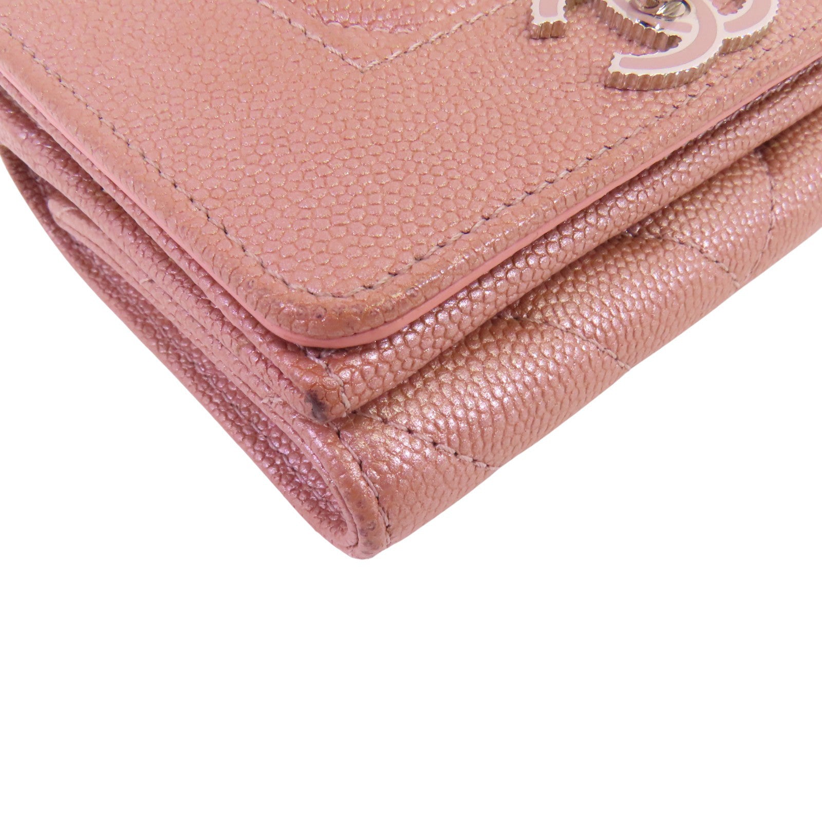 CHANEL 牛皮皮革Mini Wallet銀扣短錢包