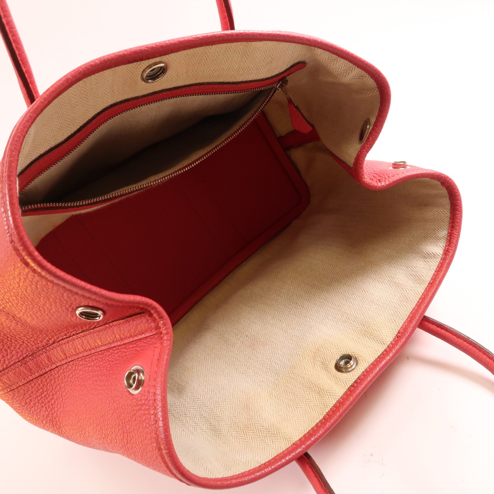 HERMES PHW Garden Party TPM Handbag Negonda Leather T5 Rose Jarpur Red