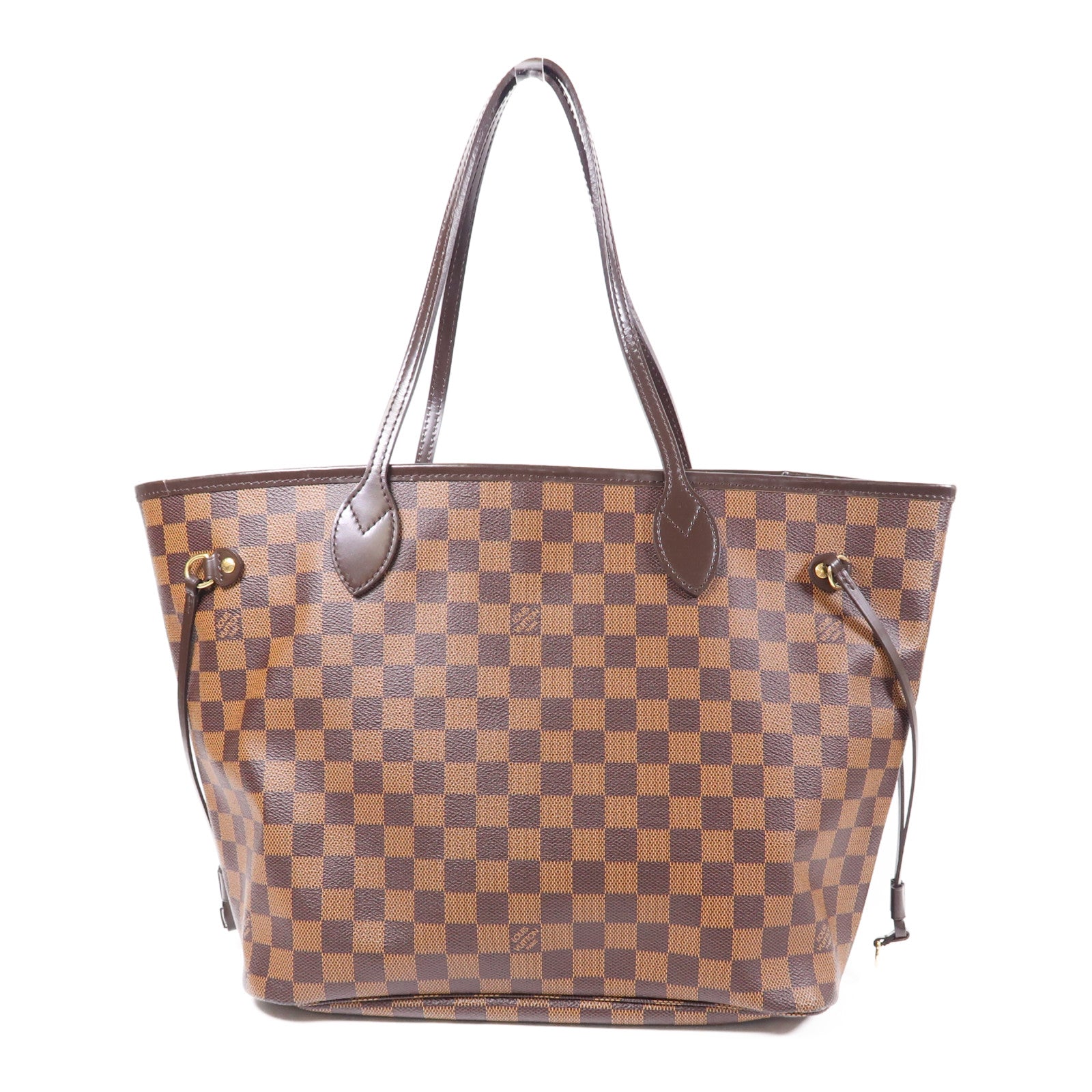 LOUIS VUITTON Damier Neverfull MM金扣肩背袋/手挽袋棕色