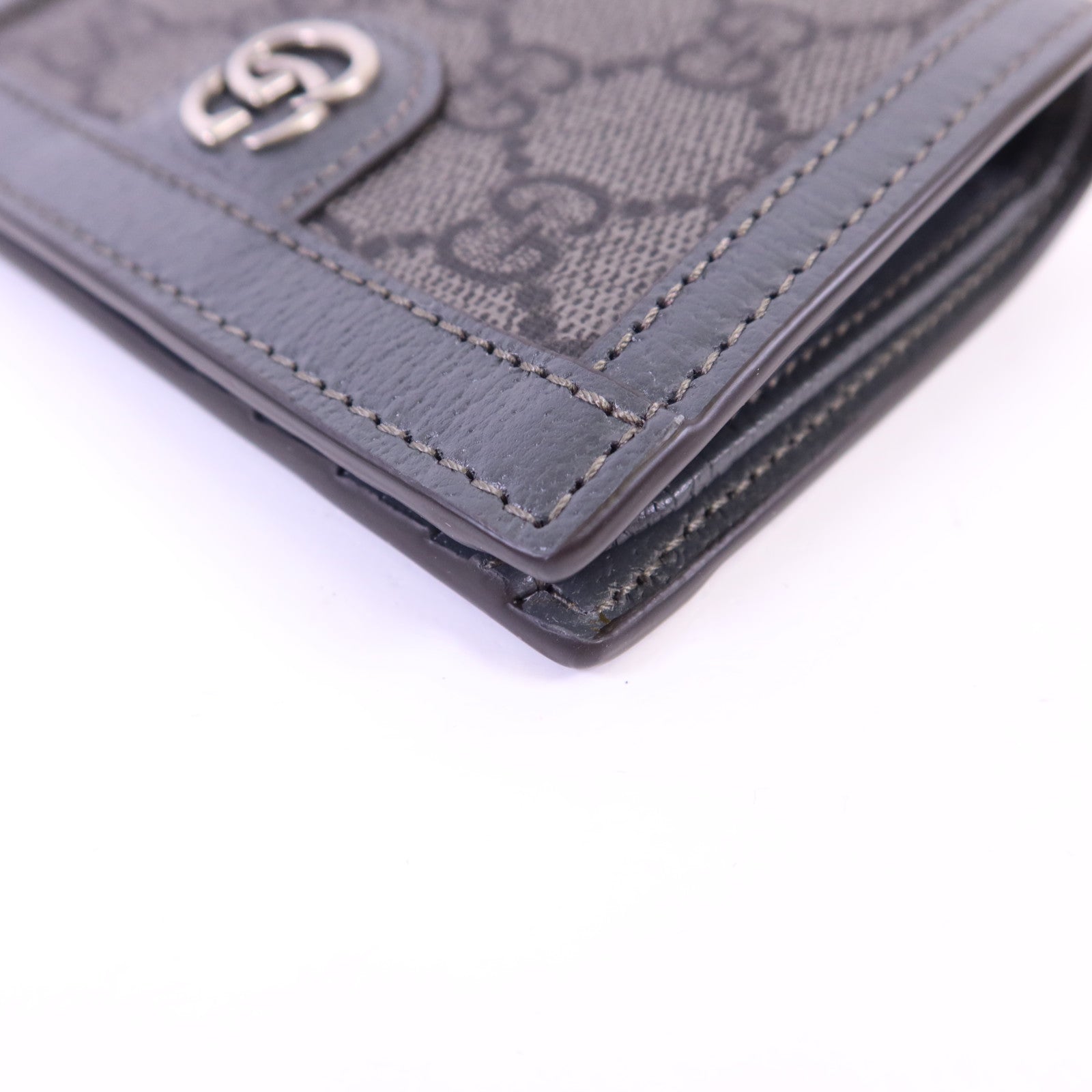 GUCCI 塗層帆布/牛皮皮革Bifold Wallet銀扣錢包