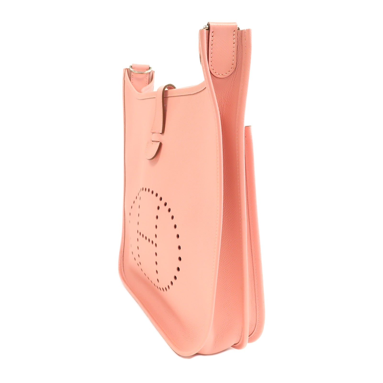HERMES Epsom皮革Evelyne PM銀扣肩背袋奶昔粉色