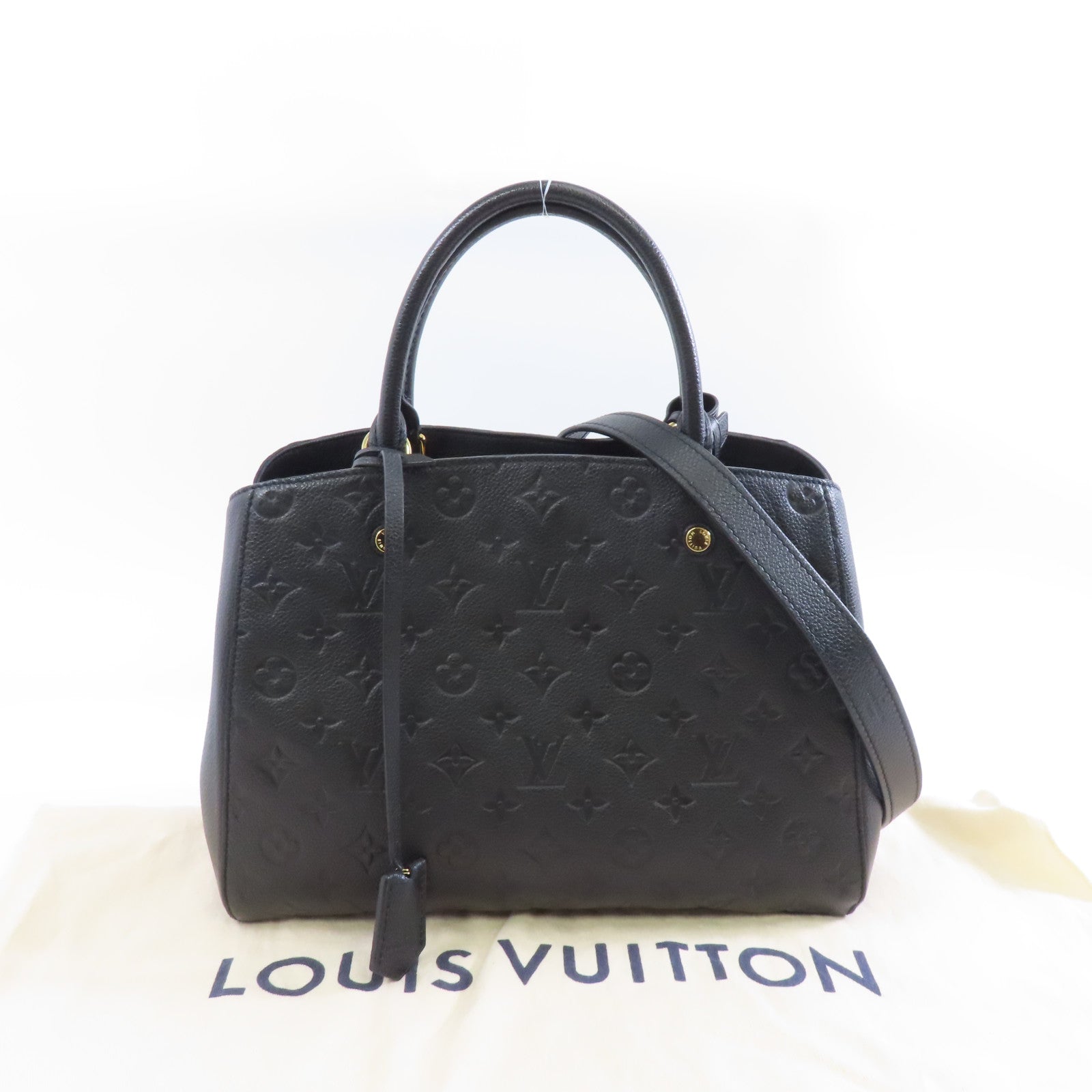 LOUIS VUITTON Monogram Empreinte Montaigne MM金扣手挽肩背兩用袋黑色