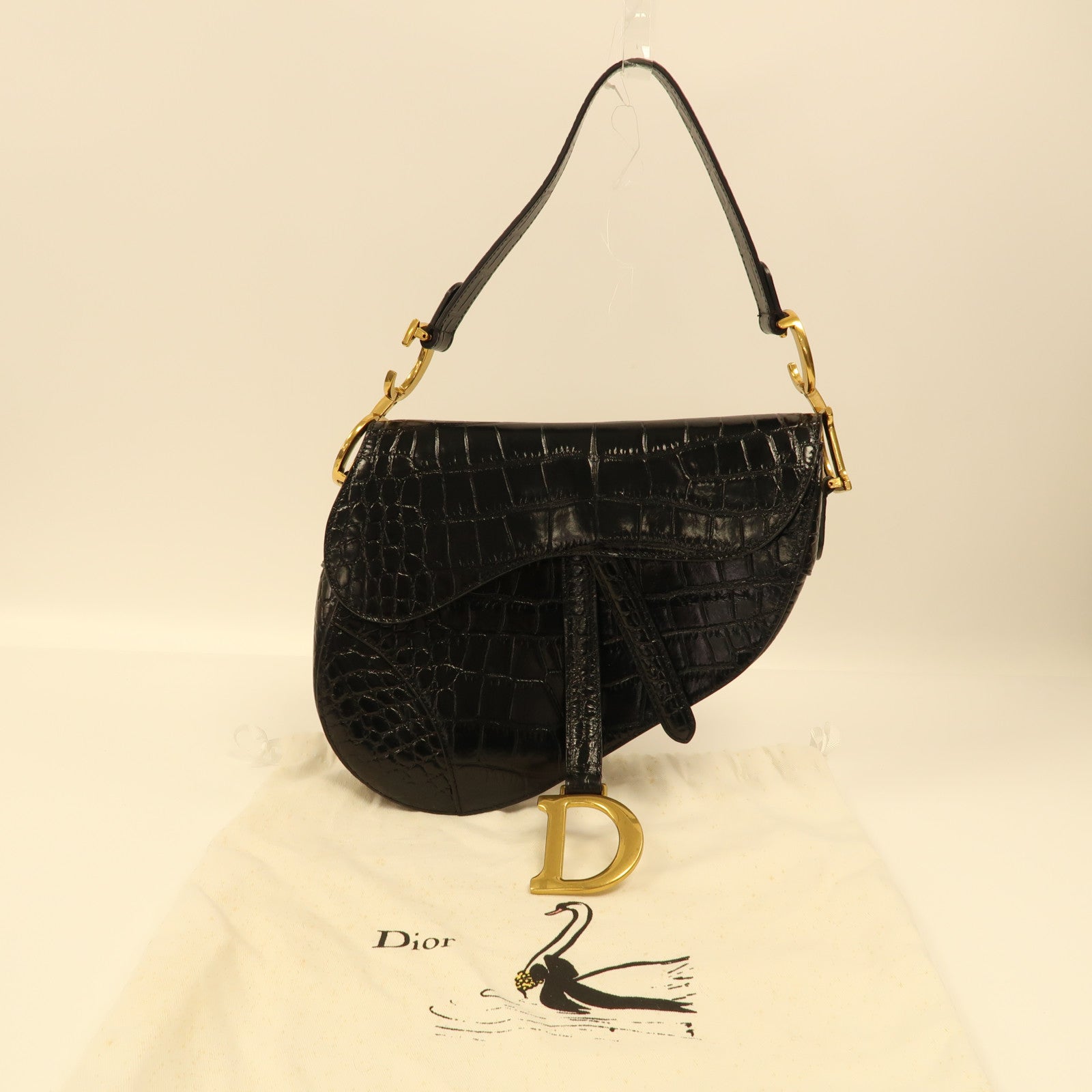 Dior Alligator皮革Saddle Bag金扣肩背袋黑色