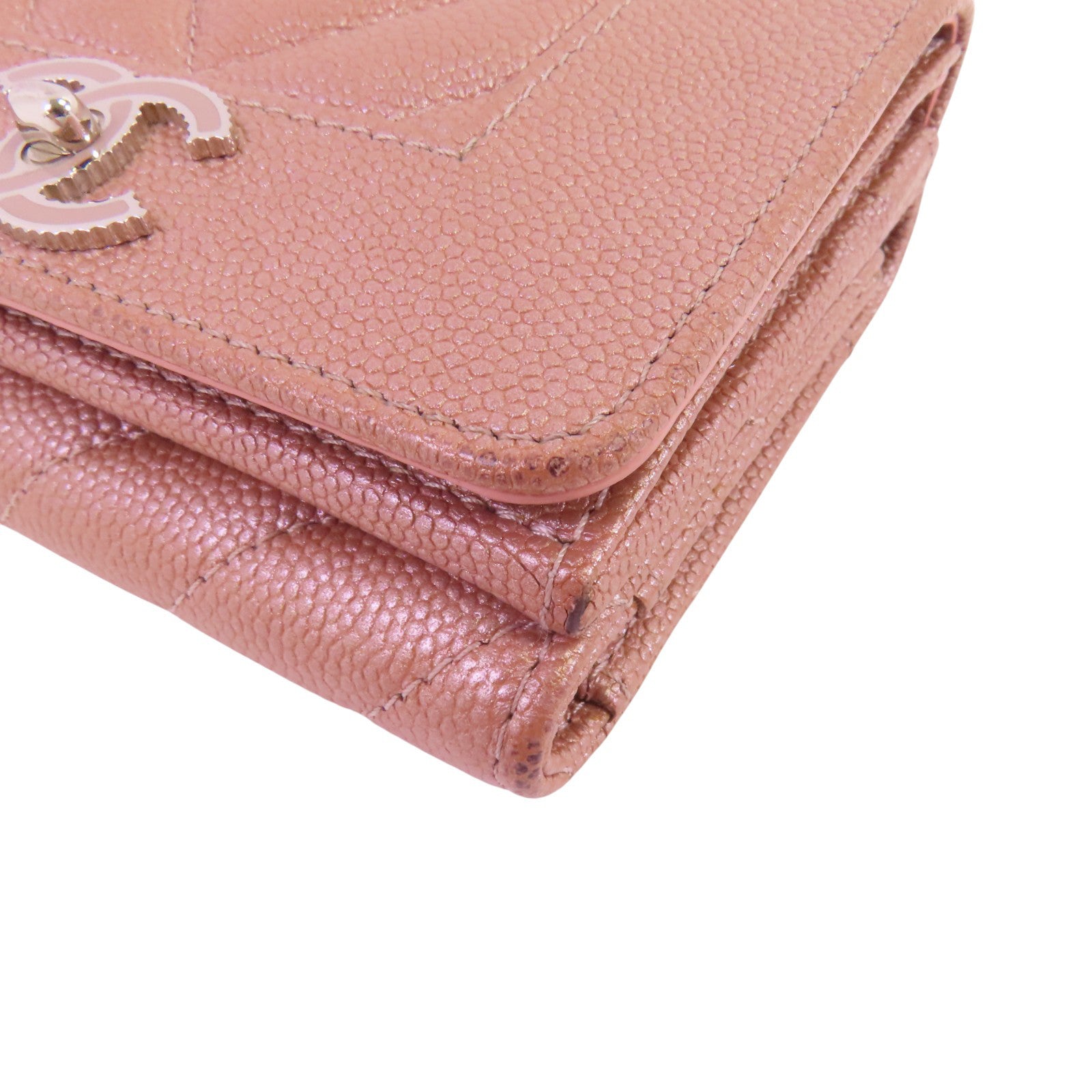 CHANEL 牛皮皮革Mini Wallet銀扣短錢包