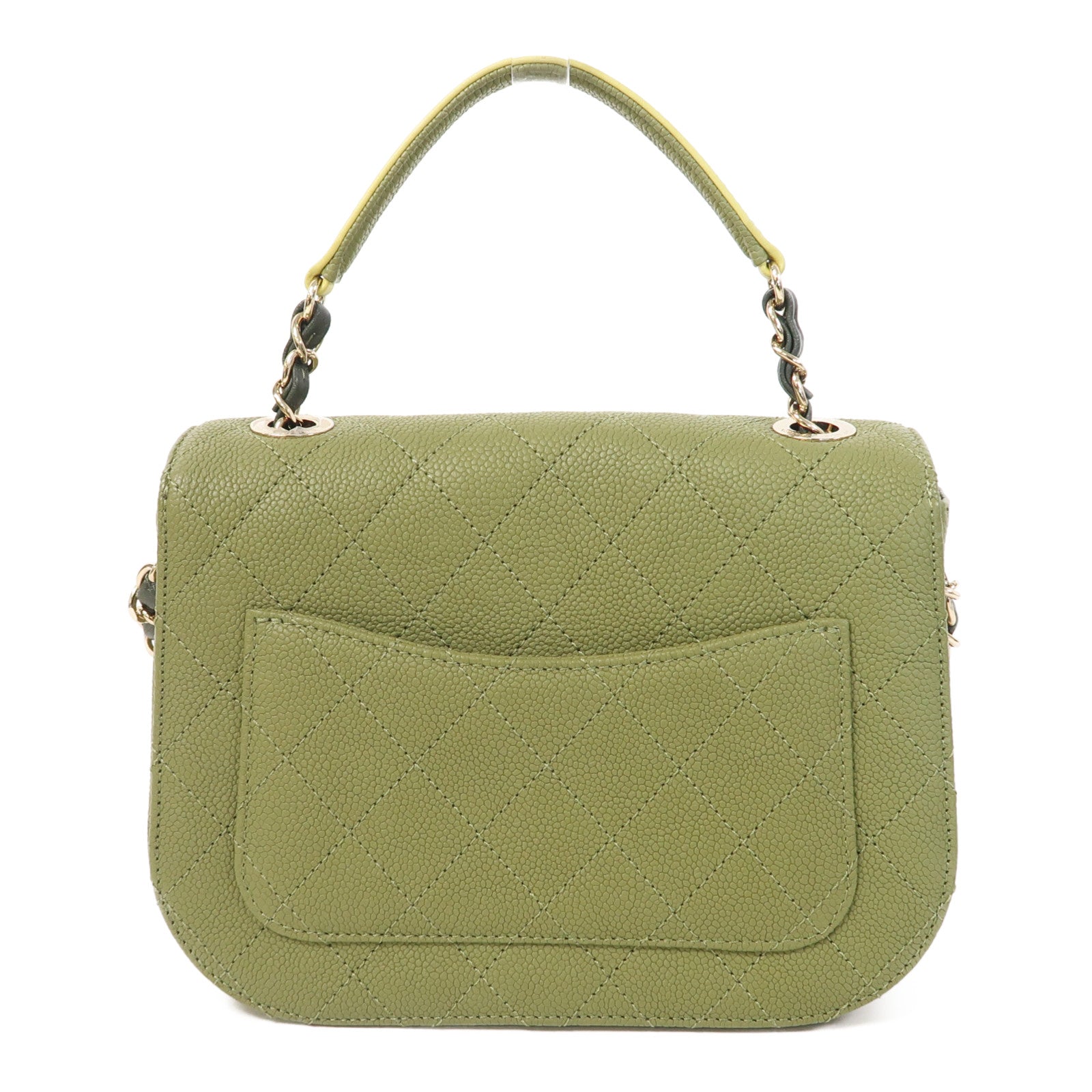 CHANEL Caviar皮革Shoulder Bag金扣手挽肩背兩用袋綠色