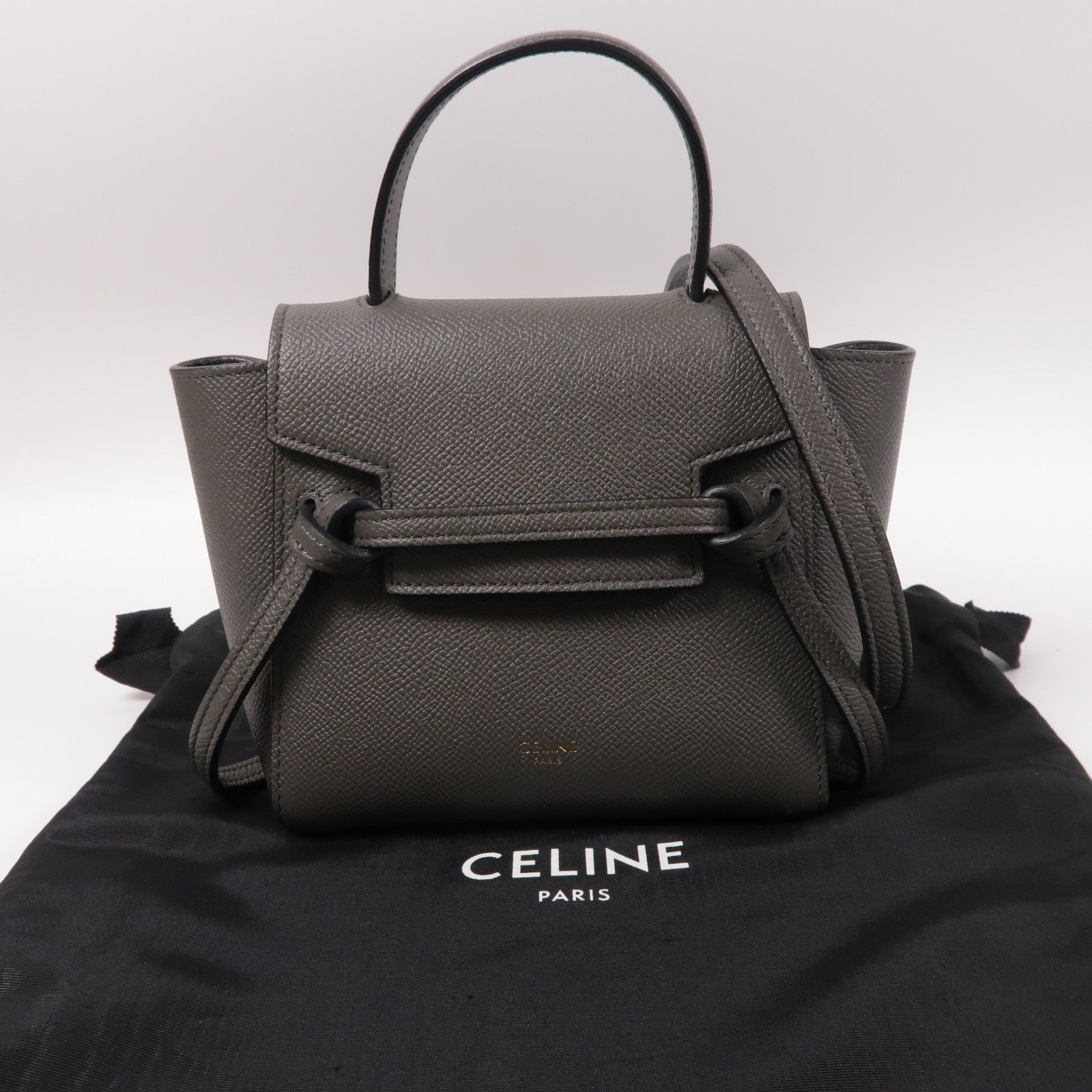 CELINE 牛皮皮革Mini Belt Bag金扣手挽肩背兩用袋灰色