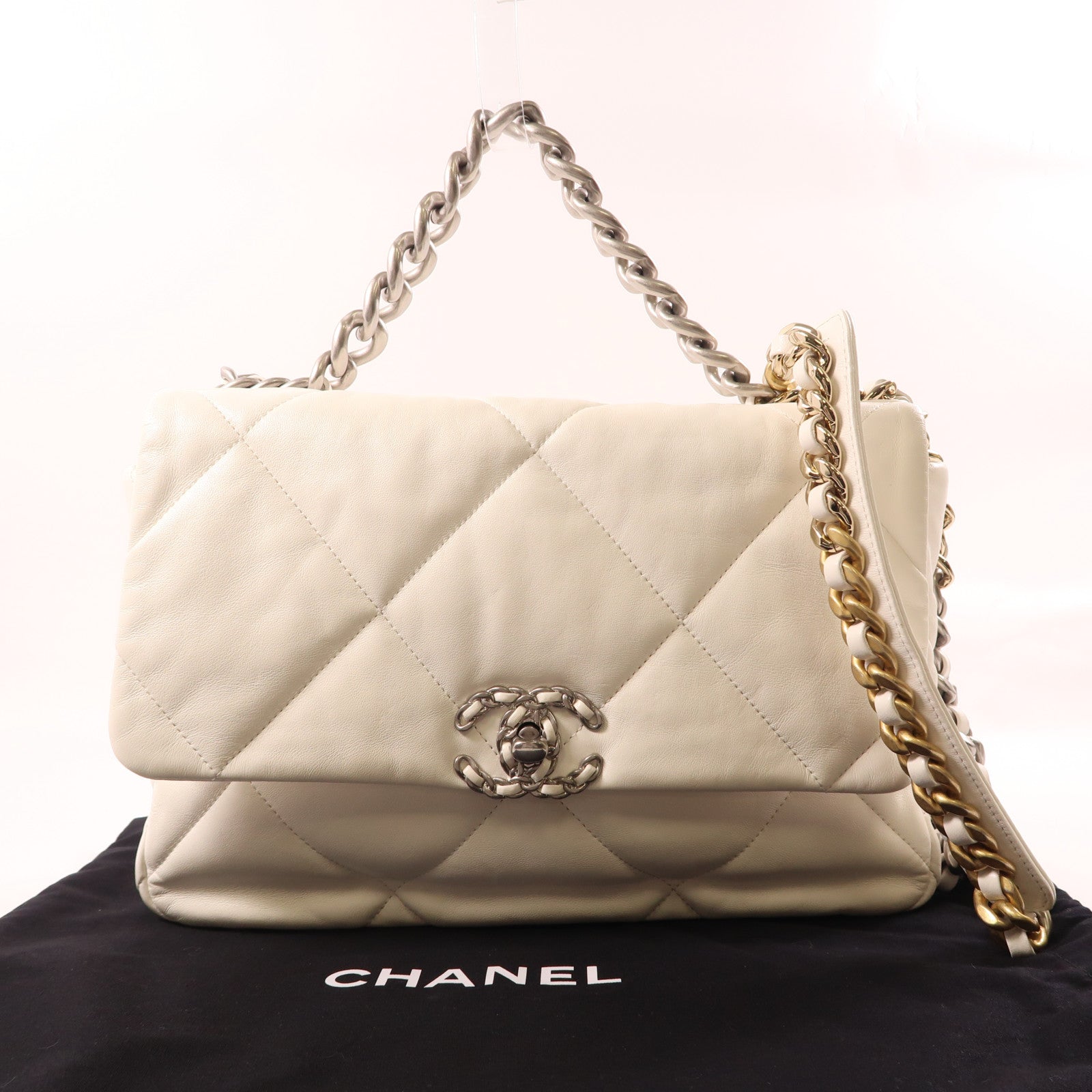 CHANEL CC C19 Medium 2 Way Shoulde Bag Lambskin Leather