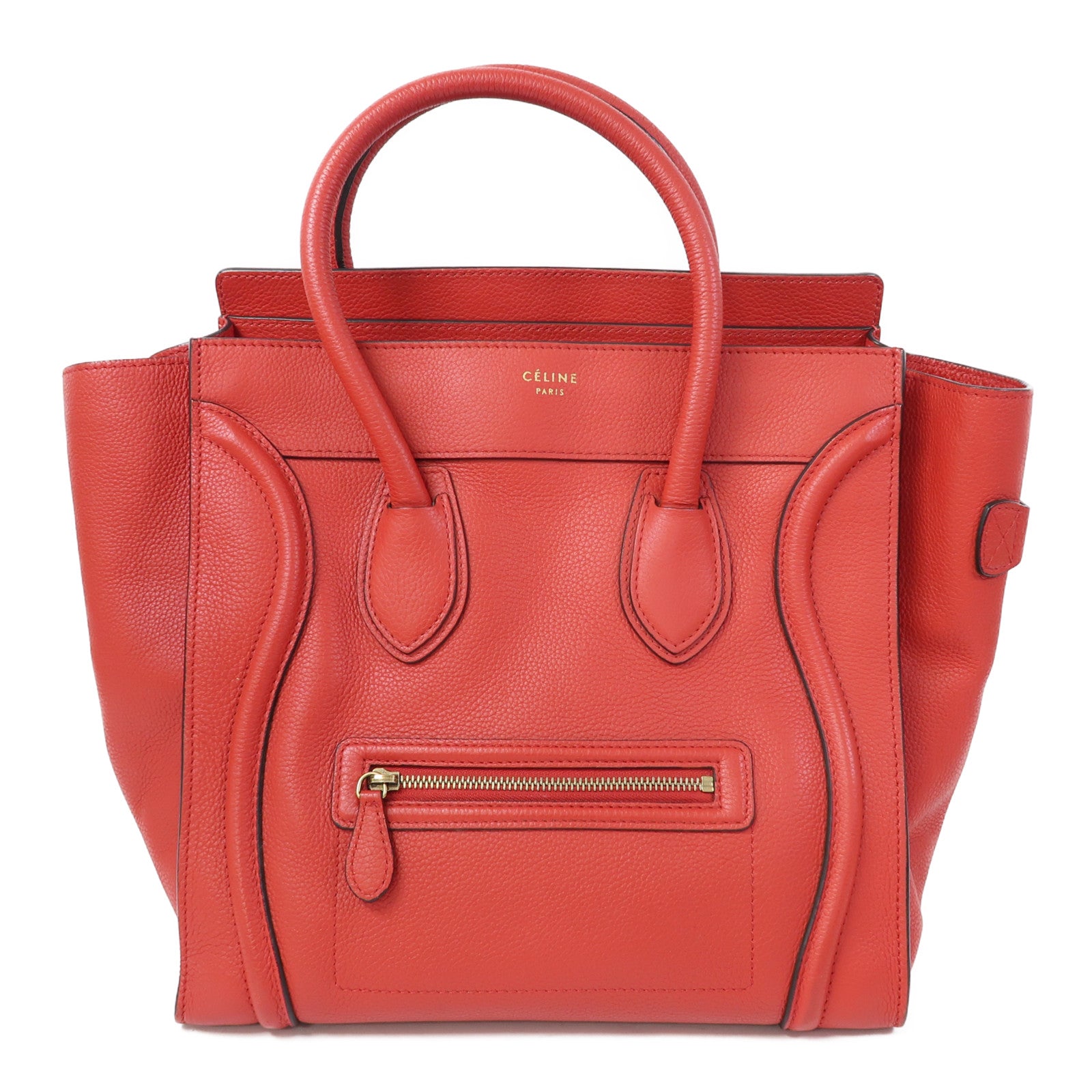CELINE 牛皮皮革Luggage金扣手挽袋紅色