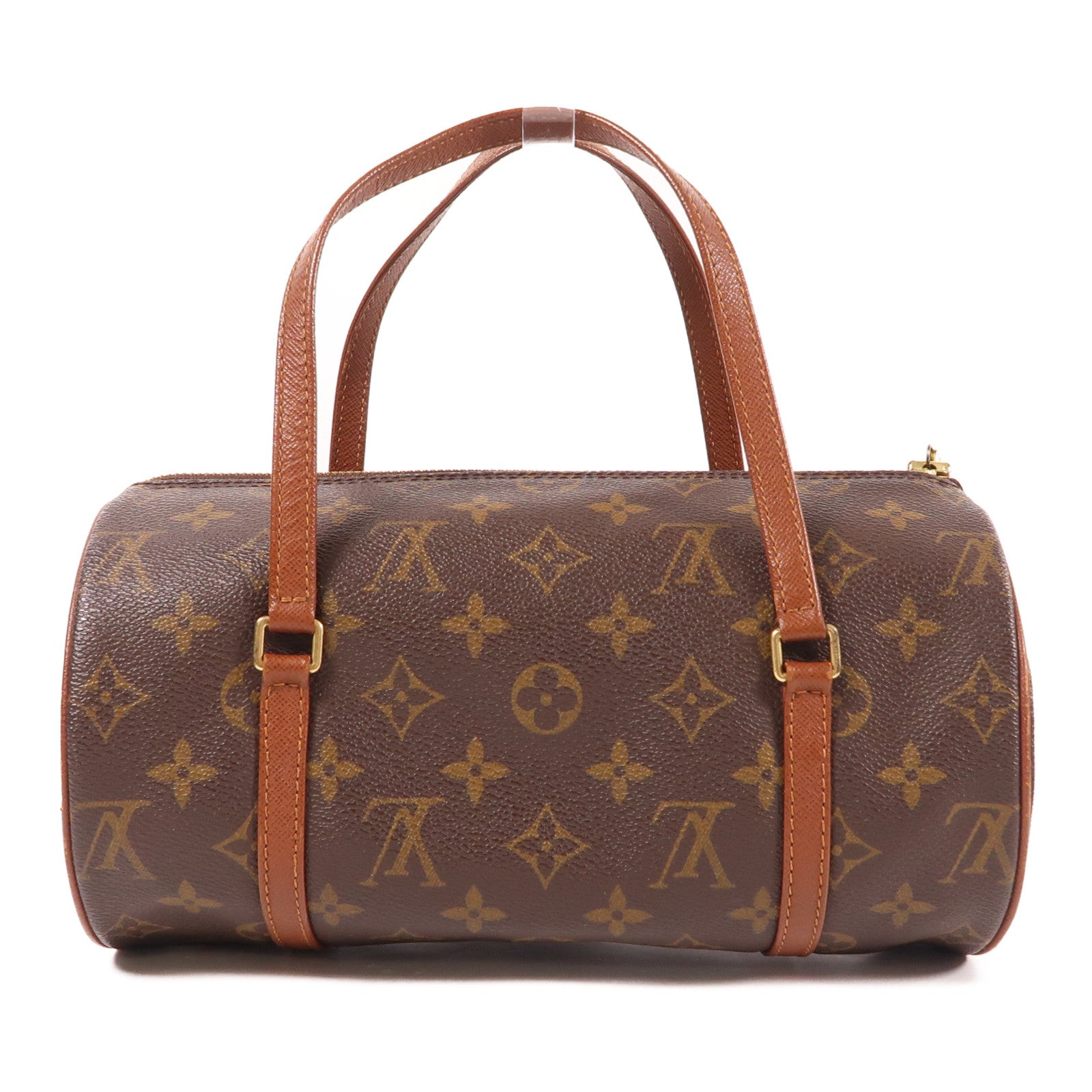 LOUIS VUITTON Monogram Papillon PM金扣手挽袋棕色