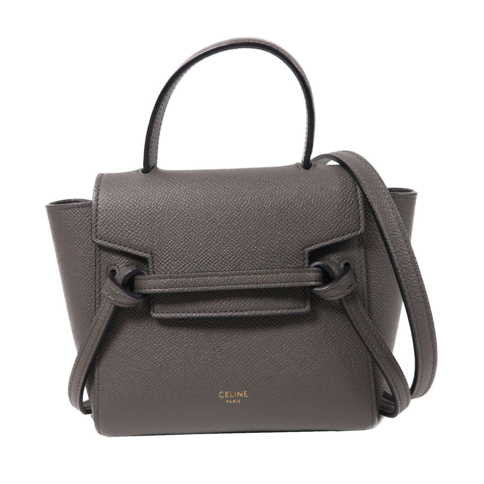 CELINE 牛皮皮革Mini Belt Bag金扣手挽肩背兩用袋灰色
