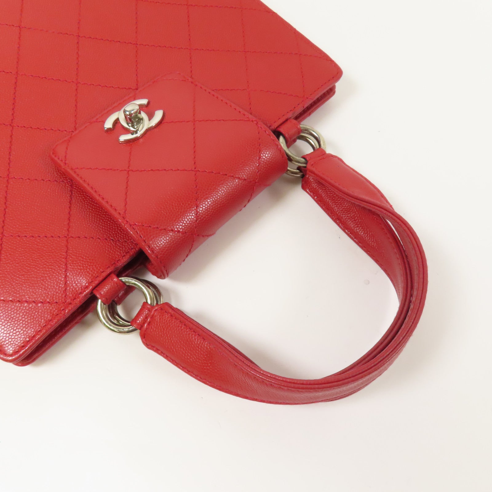 CHANEL 牛皮皮革Handbag銀扣手挽袋