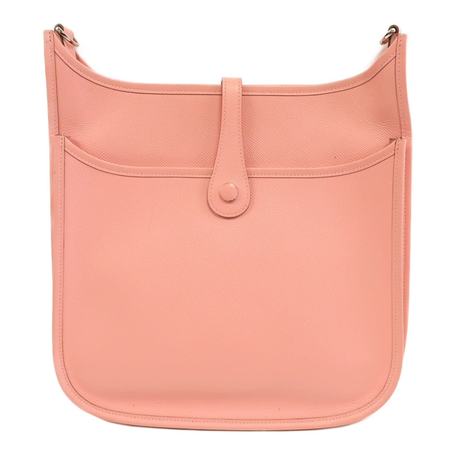 HERMES Epsom皮革Evelyne PM銀扣肩背袋奶昔粉色