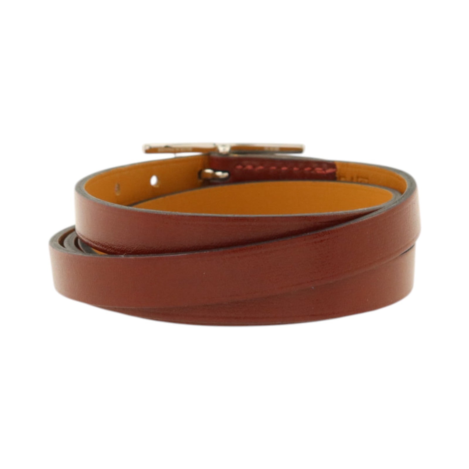 HERMES Box皮革Hapi 3 Bracelet銀扣手鏈Rouge H
