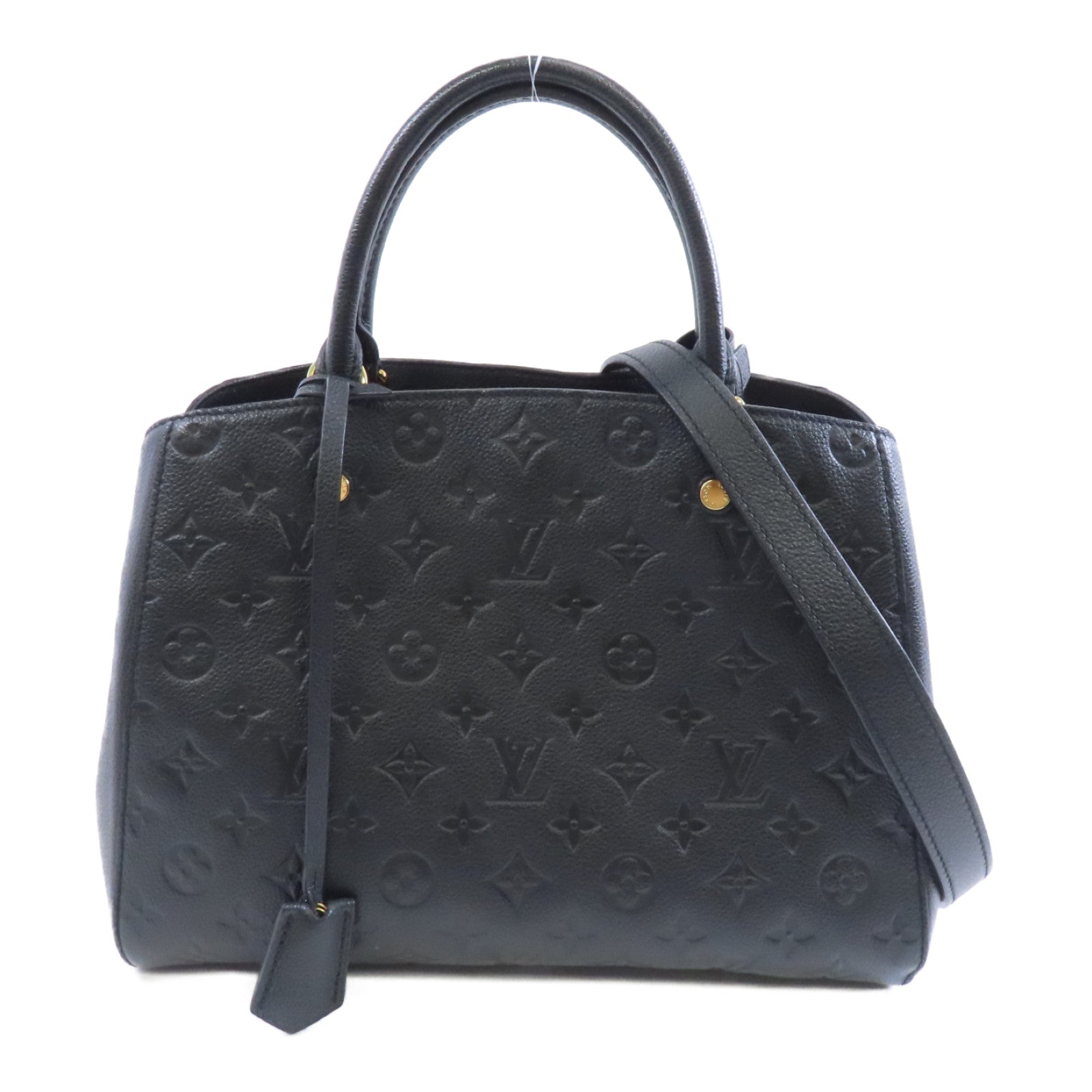 LOUIS VUITTON Monogram Empreinte Montaigne MM金扣手挽肩背兩用袋黑色