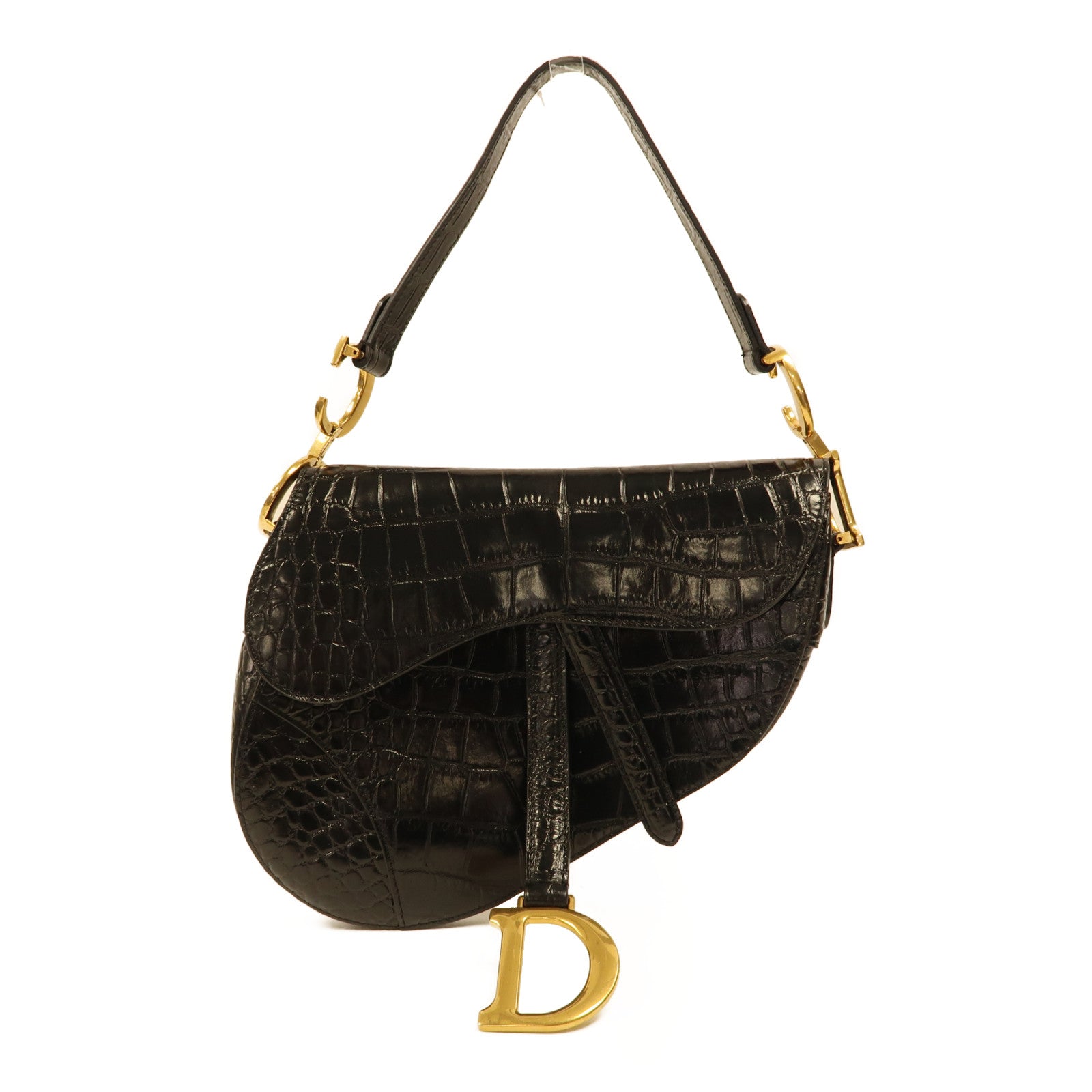 Dior Alligator皮革Saddle Bag金扣肩背袋黑色