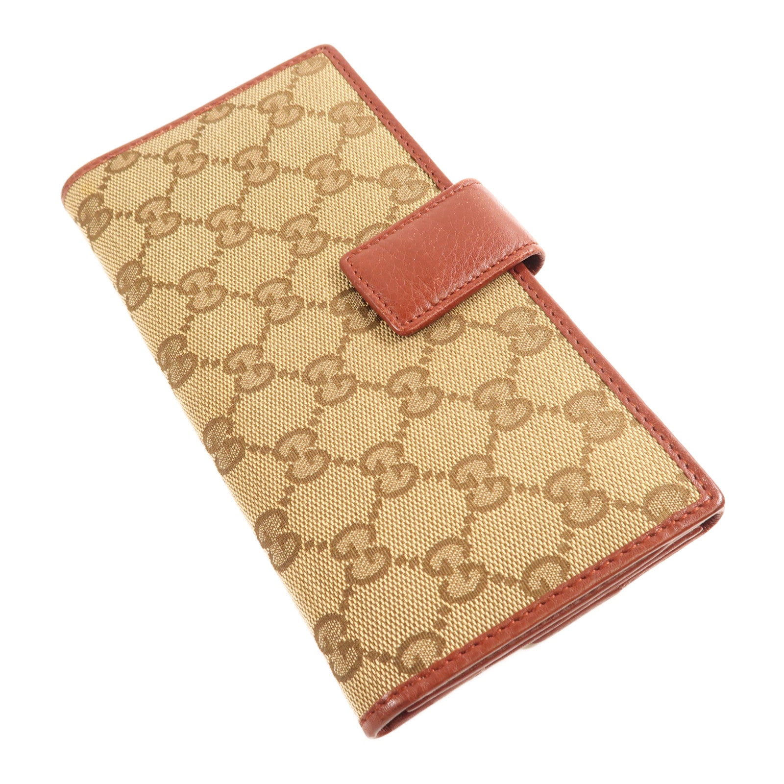 GUCCI 帆布/皮革Long Wallet金扣長錢包