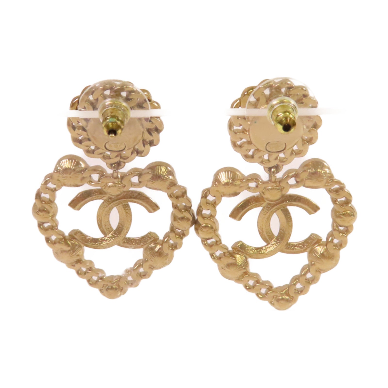 CHANEL 金屬/仿珍珠/彩色寶石CC Love Earrings耳環金色/珍珠色/彩色