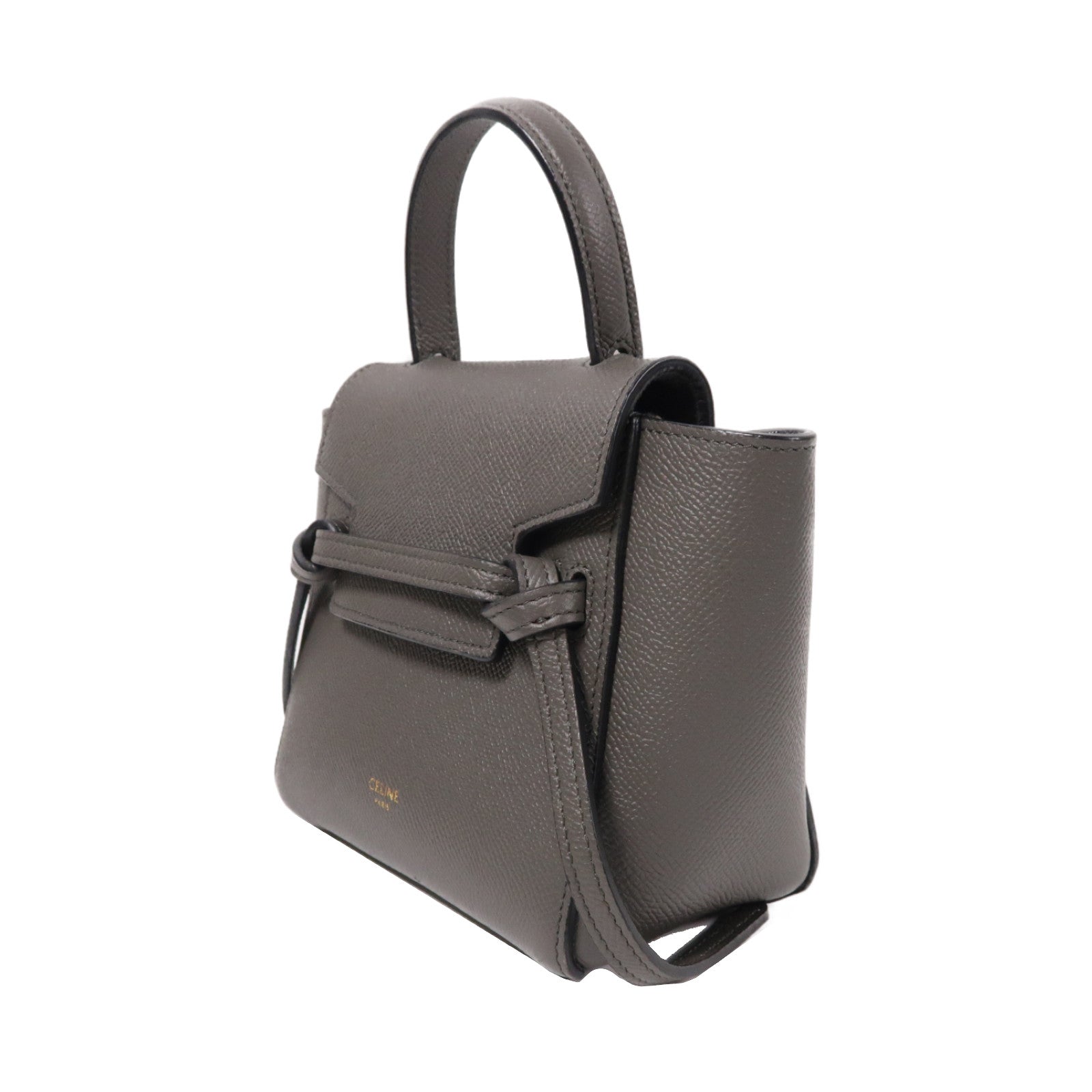 CELINE 牛皮皮革Mini Belt Bag金扣手挽肩背兩用袋灰色