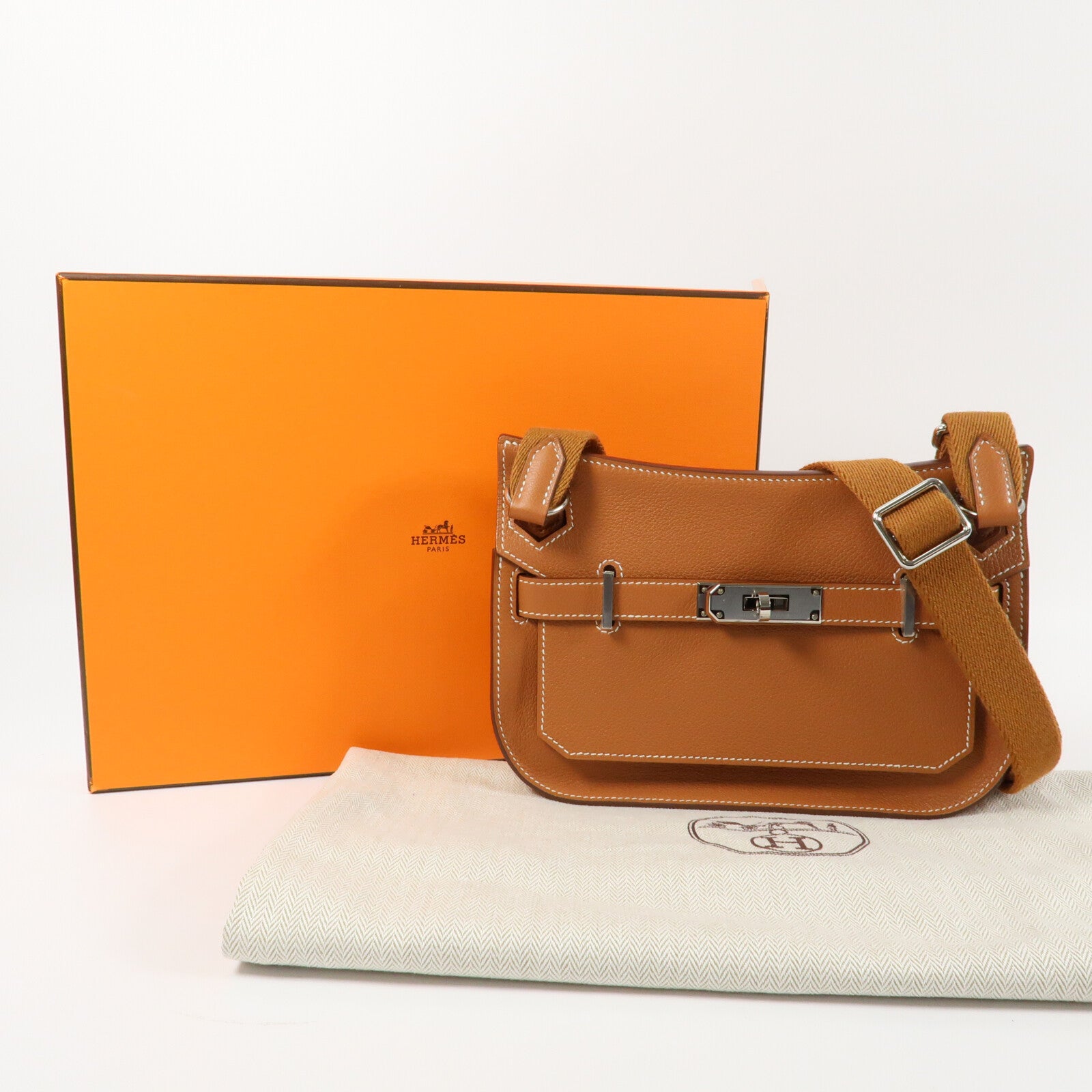 HERMES Evercolor皮革Mini Jypsiere銀扣肩背袋Gold