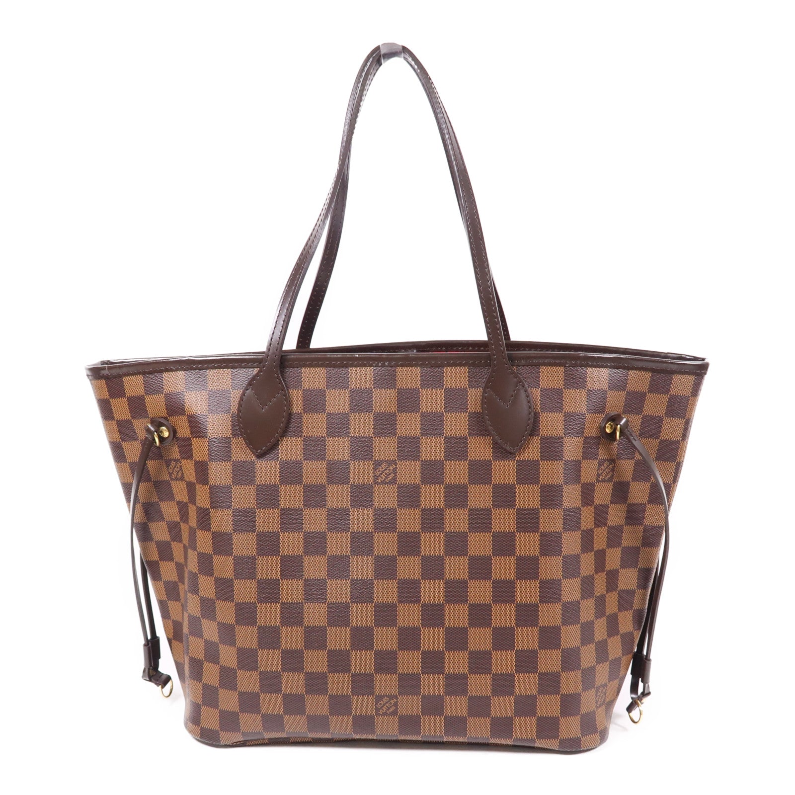 LOUIS VUITTON Damier Neverfull MM金扣肩背袋/手挽袋棕色