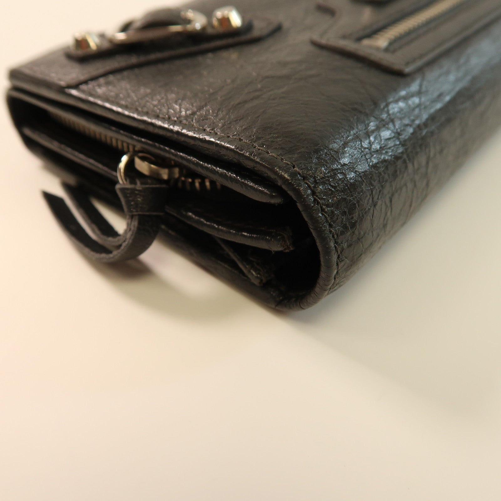 BALENCIAGA 羊皮皮革Long Wallet銀扣長錢包灰色