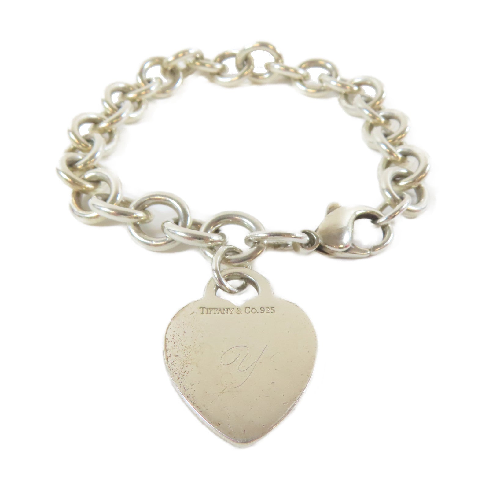 TIFFANY＆CO 925純銀Plain Heart Tag Bracelet手鏈#17.25cm