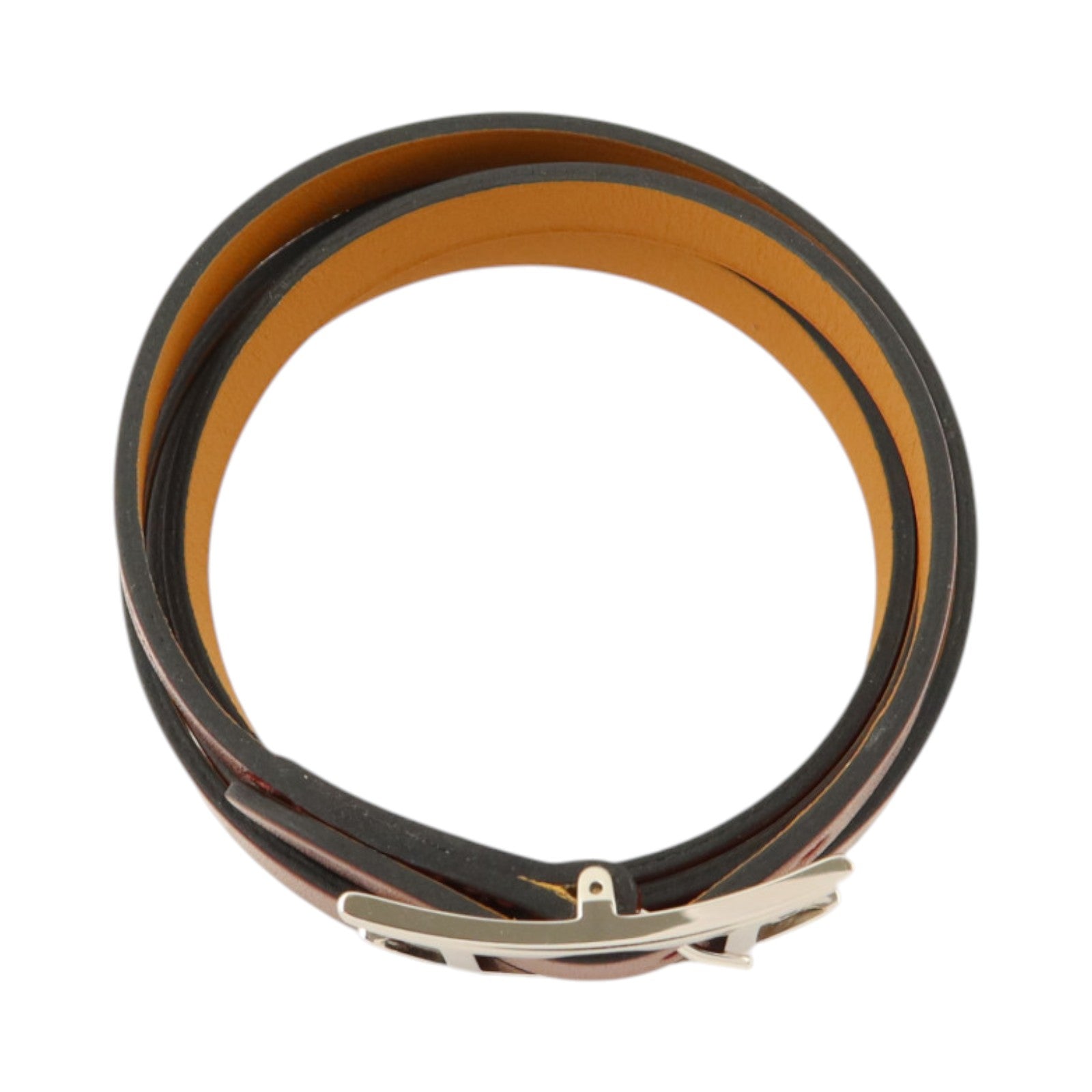 HERMES Box皮革Hapi 3 Bracelet銀扣手鏈Rouge H