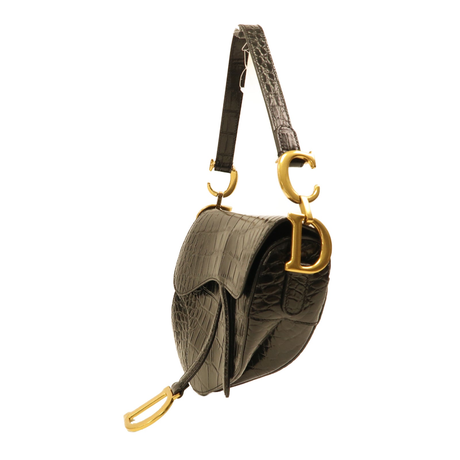 Dior Alligator皮革Saddle Bag金扣肩背袋黑色