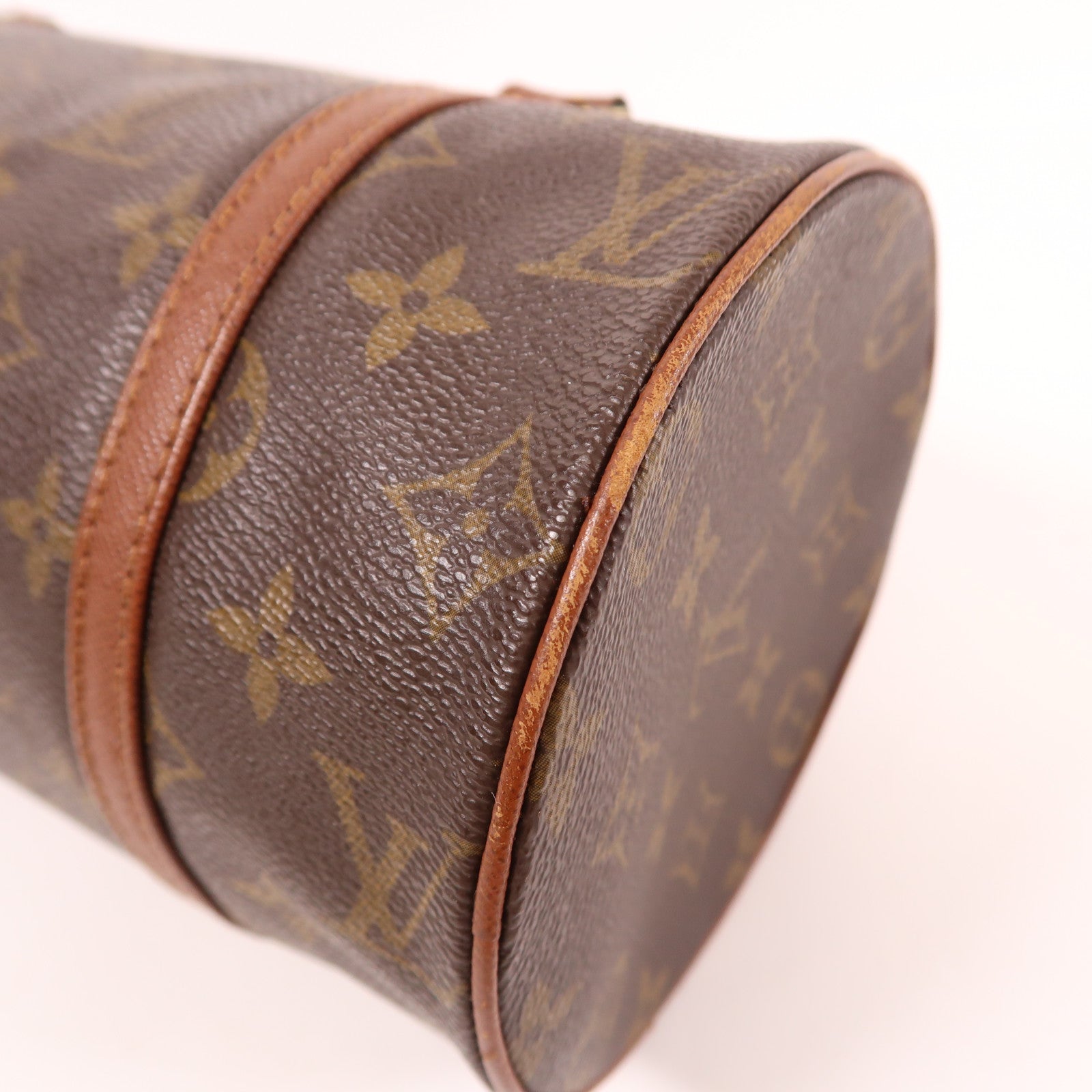 LOUIS VUITTON Monogram Papillon PM金扣手挽袋棕色