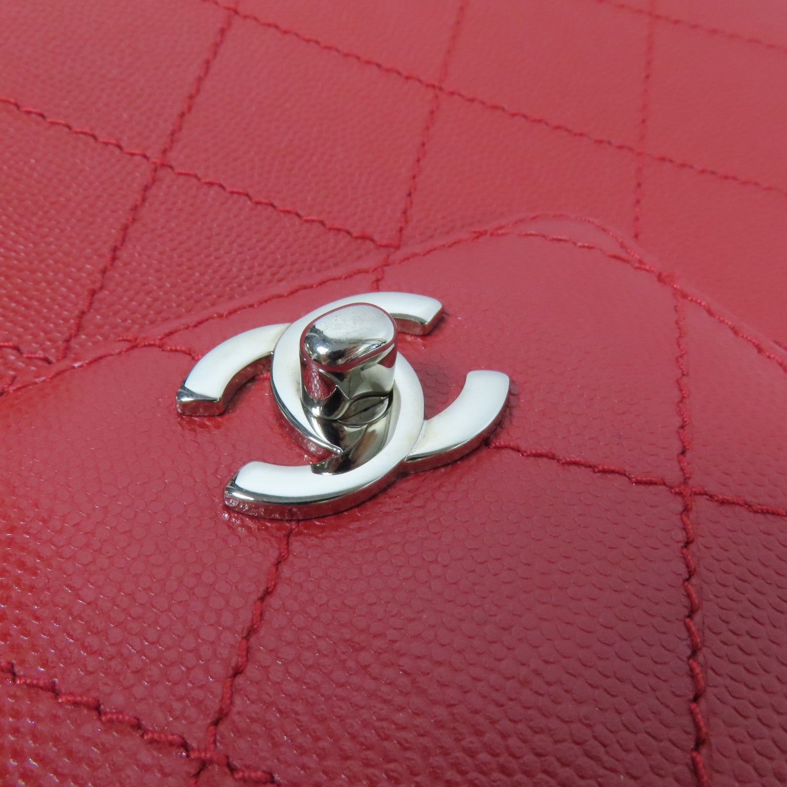 CHANEL 牛皮皮革Handbag銀扣手挽袋