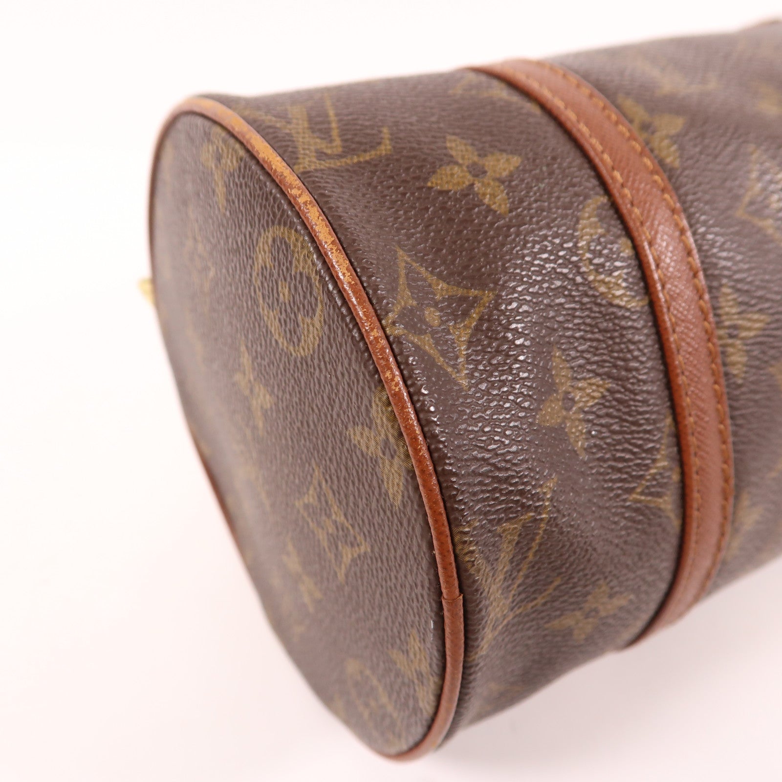 LOUIS VUITTON Monogram Papillon PM金扣手挽袋棕色