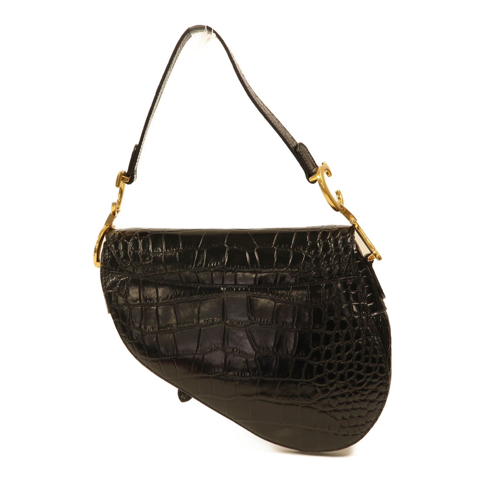 Dior Alligator皮革Saddle Bag金扣肩背袋黑色