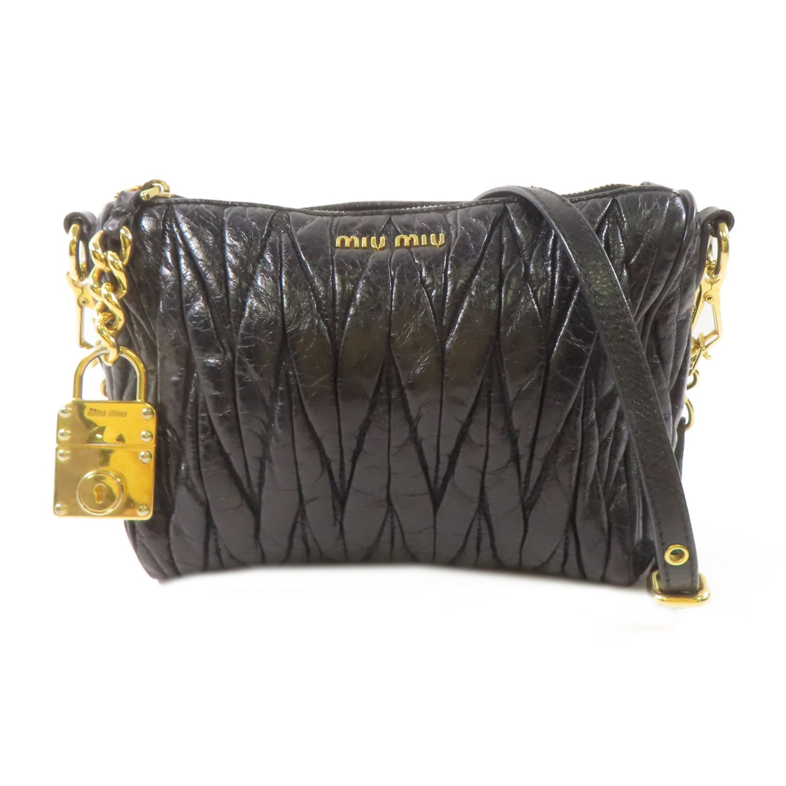 Miu Miu 皮革Shoulder Bag金扣肩背袋黑色