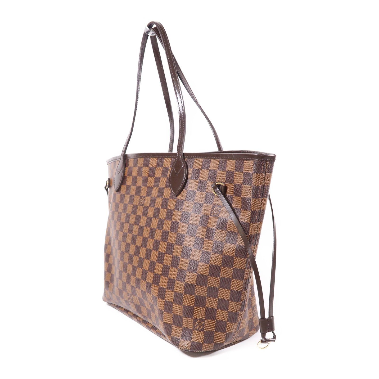 LOUIS VUITTON Damier Neverfull MM金扣肩背袋/手挽袋棕色