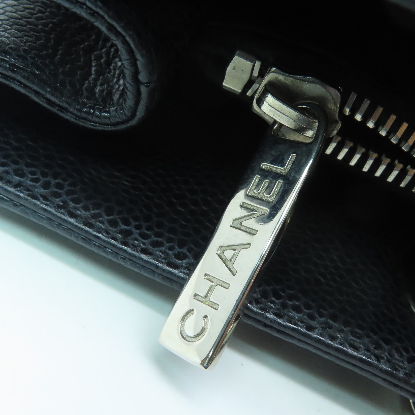 CHANEL diamond Caviar leather Grand Shopping Tote Bag silver buckle handle bag black