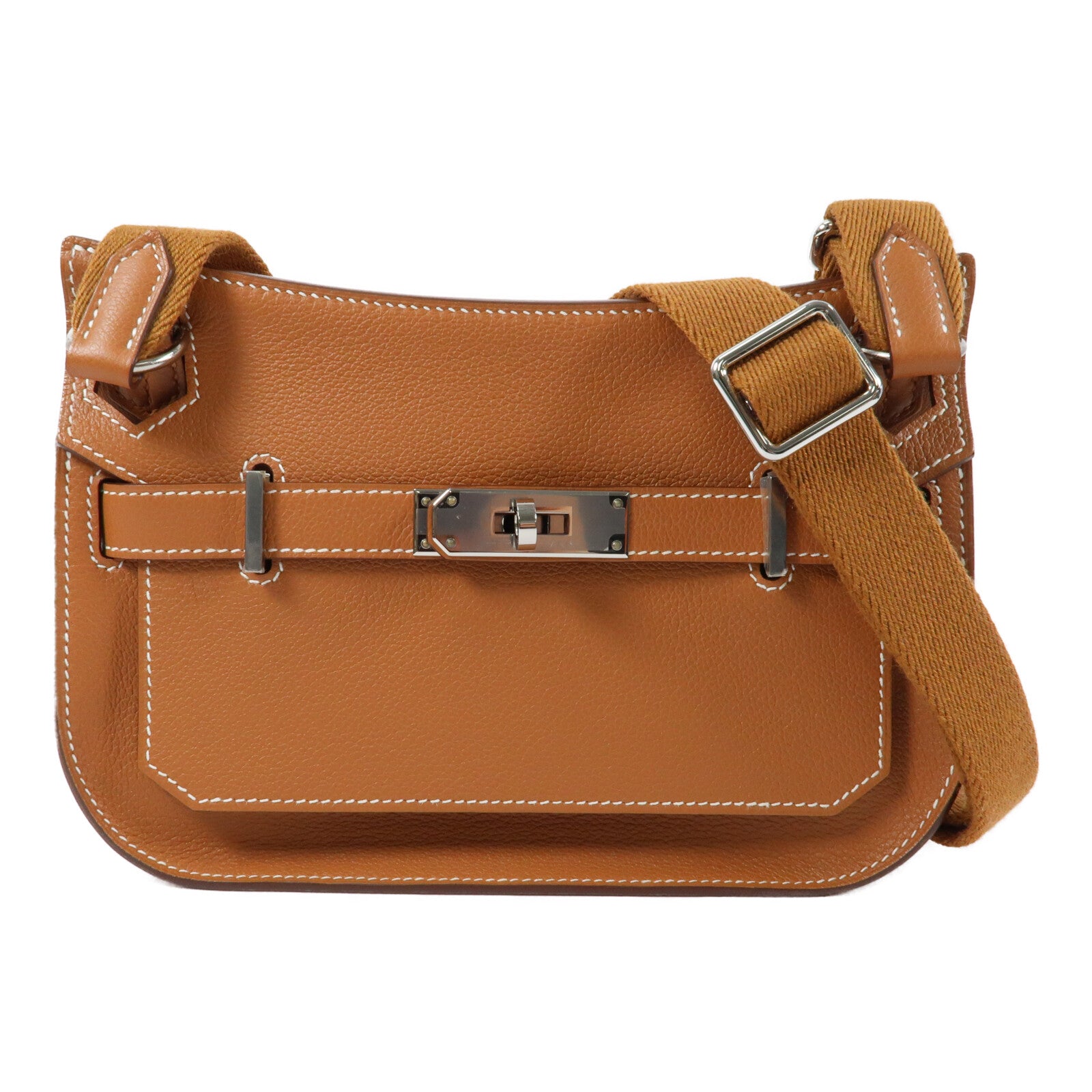 HERMES Evercolor皮革Mini Jypsiere銀扣肩背袋Gold