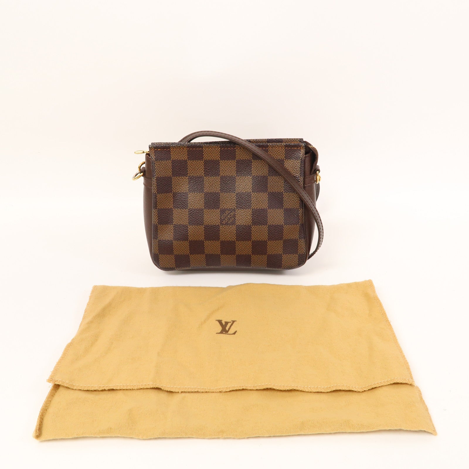 LOUIS VUITTON Damier Ebene Trousse金扣肩背袋啡色