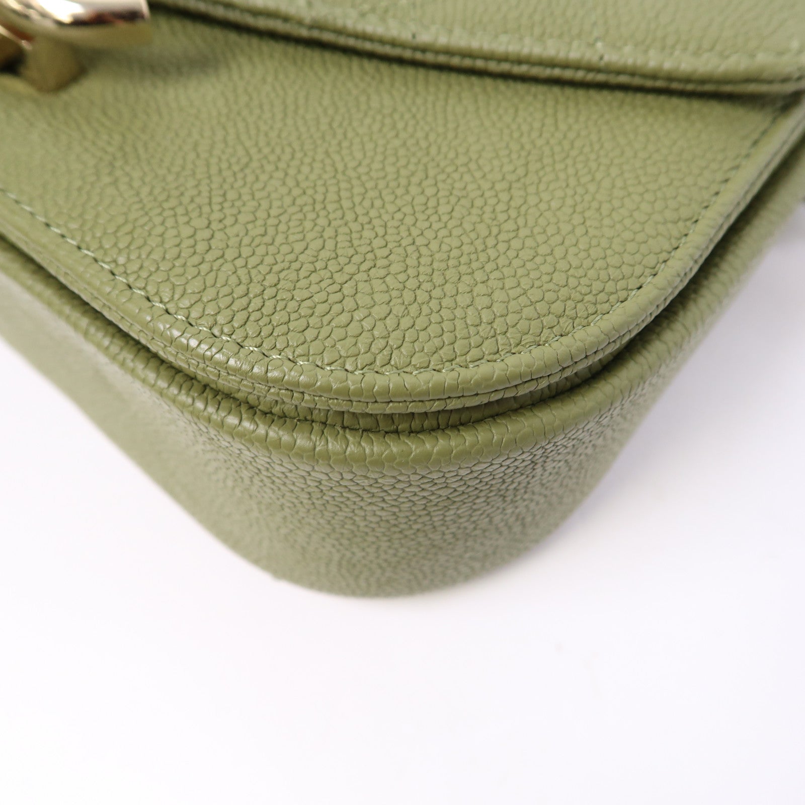 CHANEL Caviar皮革Shoulder Bag金扣手挽肩背兩用袋綠色
