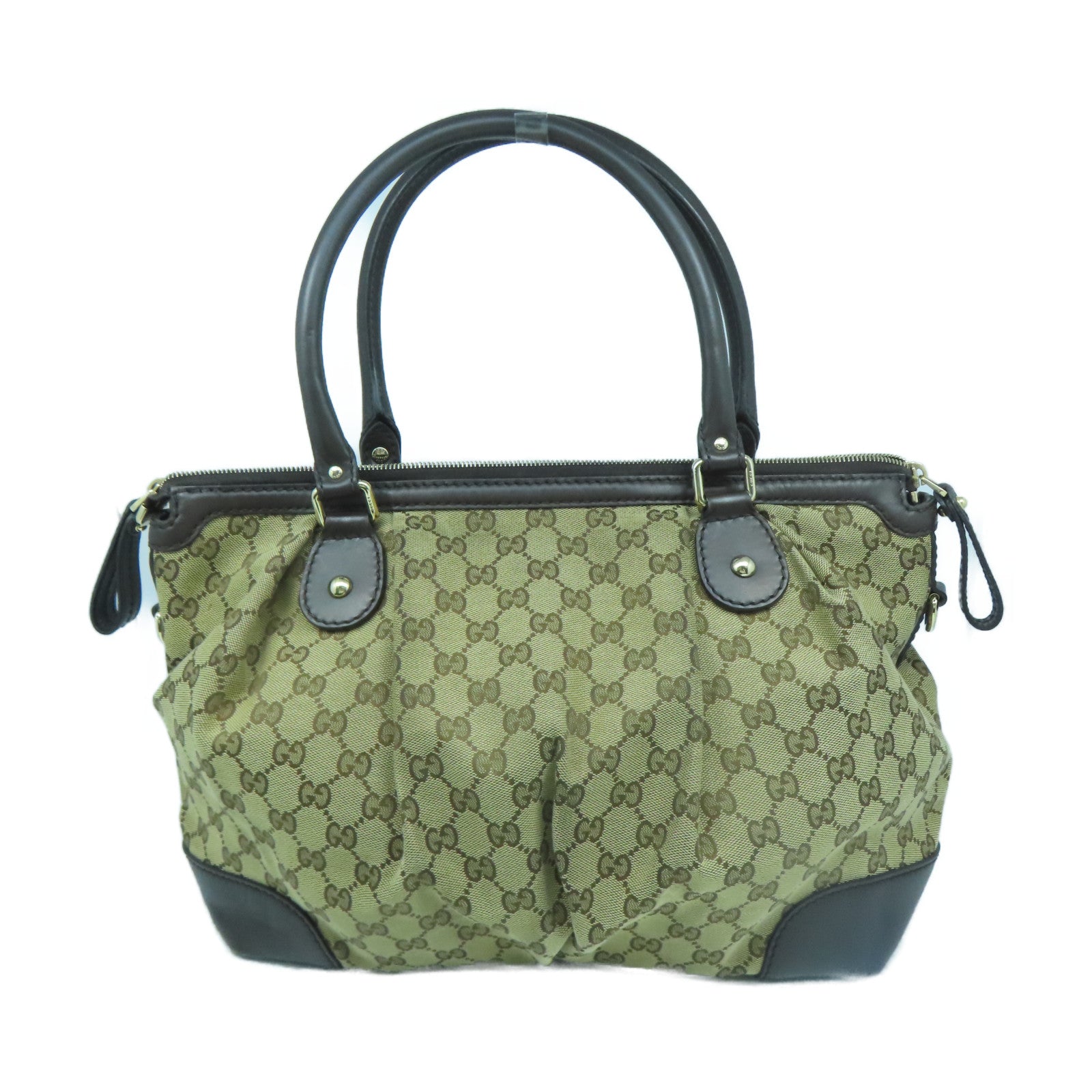 GUCCI 【激減優惠】帆布/牛皮皮革Shoulder Bag金扣手挽肩背兩用袋啡色