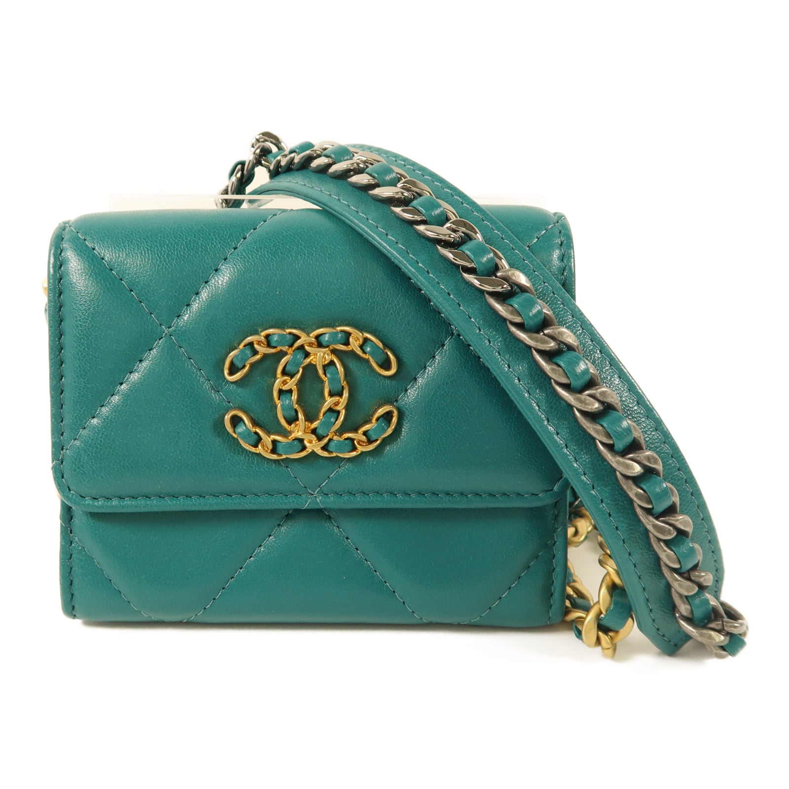 CHANEL 羊皮皮革C19 Card Case Chain Shoulder Bag鏈帶肩背袋