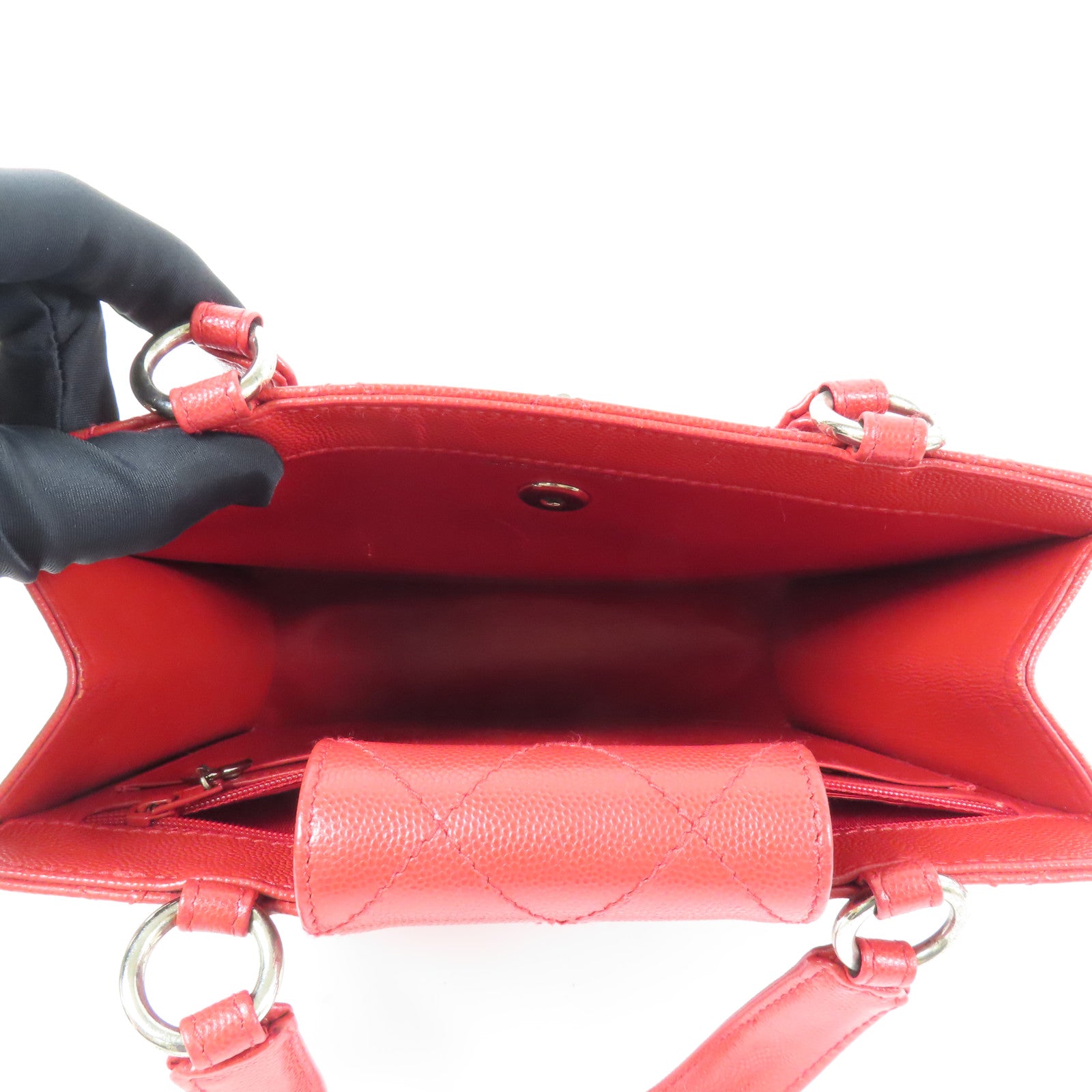 CHANEL 牛皮皮革Handbag銀扣手挽袋